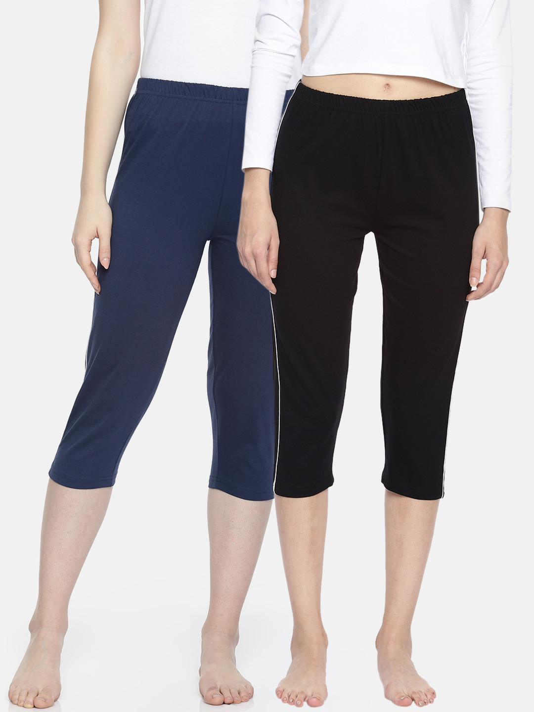 Espresso Women Pack of 2 Black & Navy Blue Solid Capris ESP-4000-CAPRI-2-BN