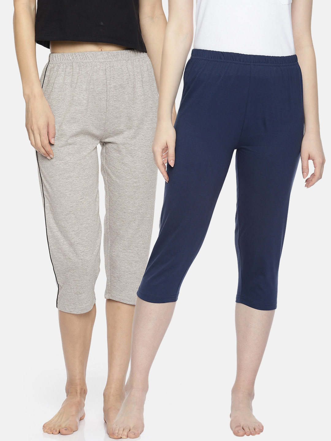 Espresso Women Pack of 2 Grey & Navy Blue Solid Capris ESP-4000-CAPRI-2-NGM