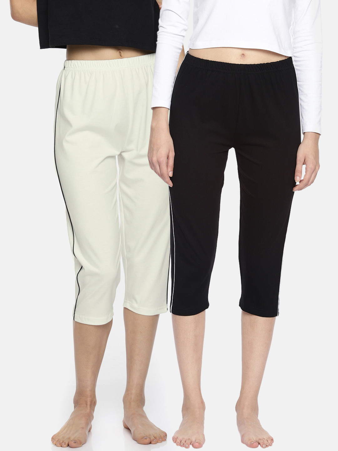 Espresso Women Pack of 2 Black & Off-White Solid Lounge Capris