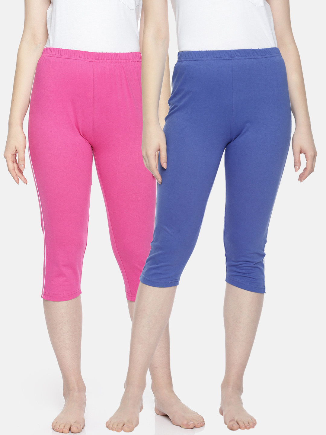 Espresso Women Pack of 2 Pink & Blue Solid Capris ESP-4000-CAPRI-2-FRL