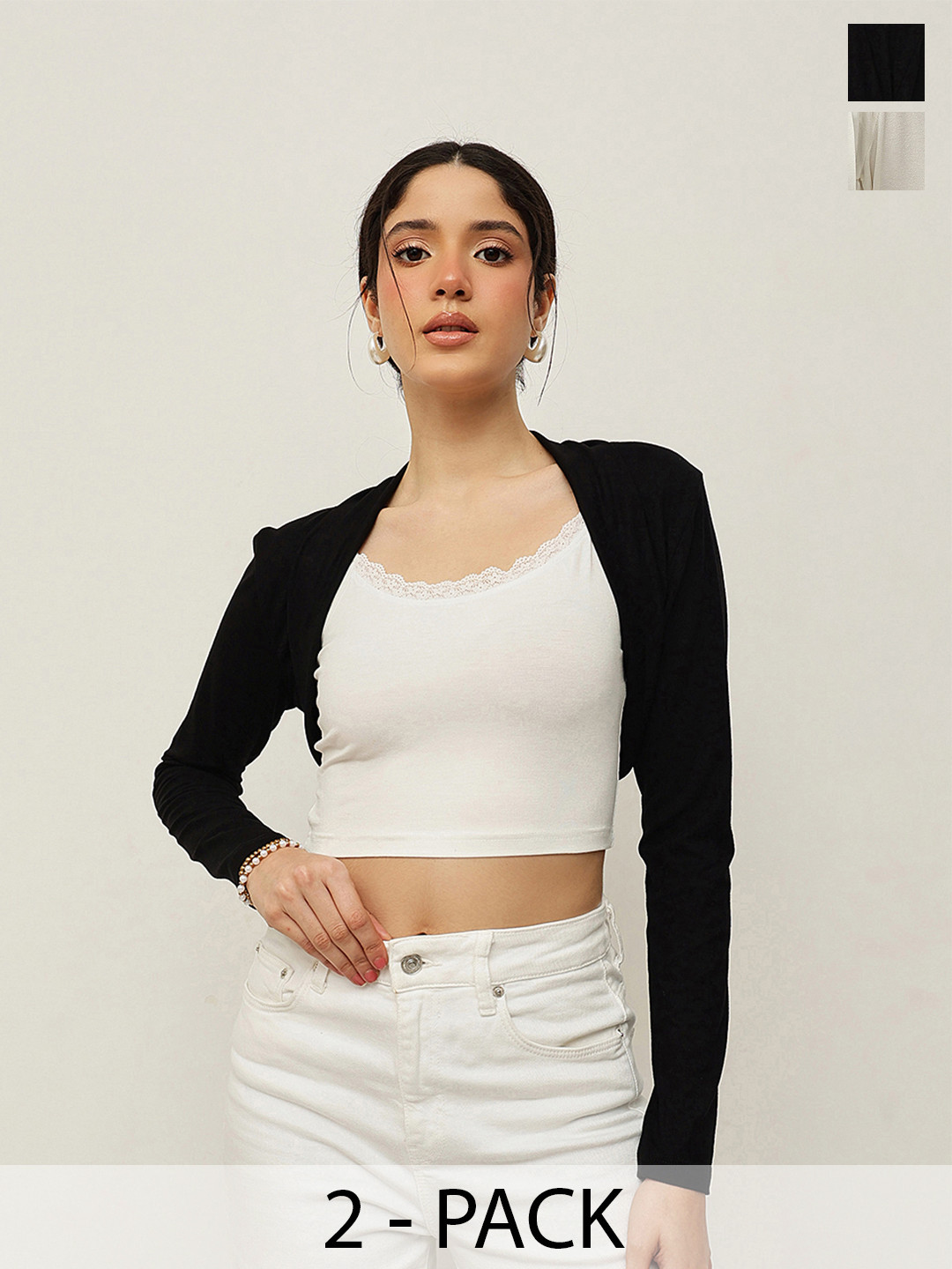 Espresso Womens Pack of 2 Black & Off White Shrugs