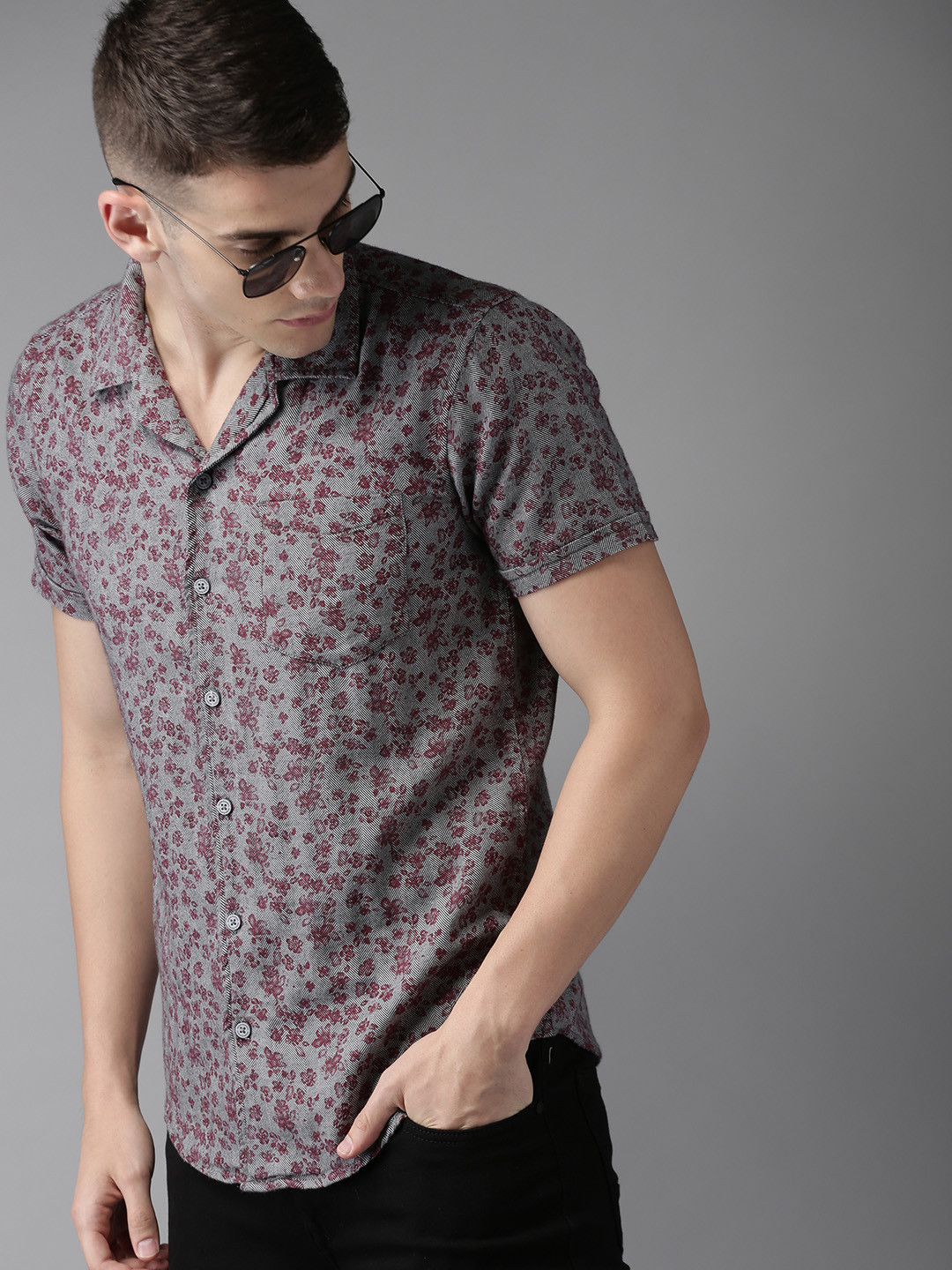 Moda Rapido Men Grey Slim Fit Printed Casual Shirt
