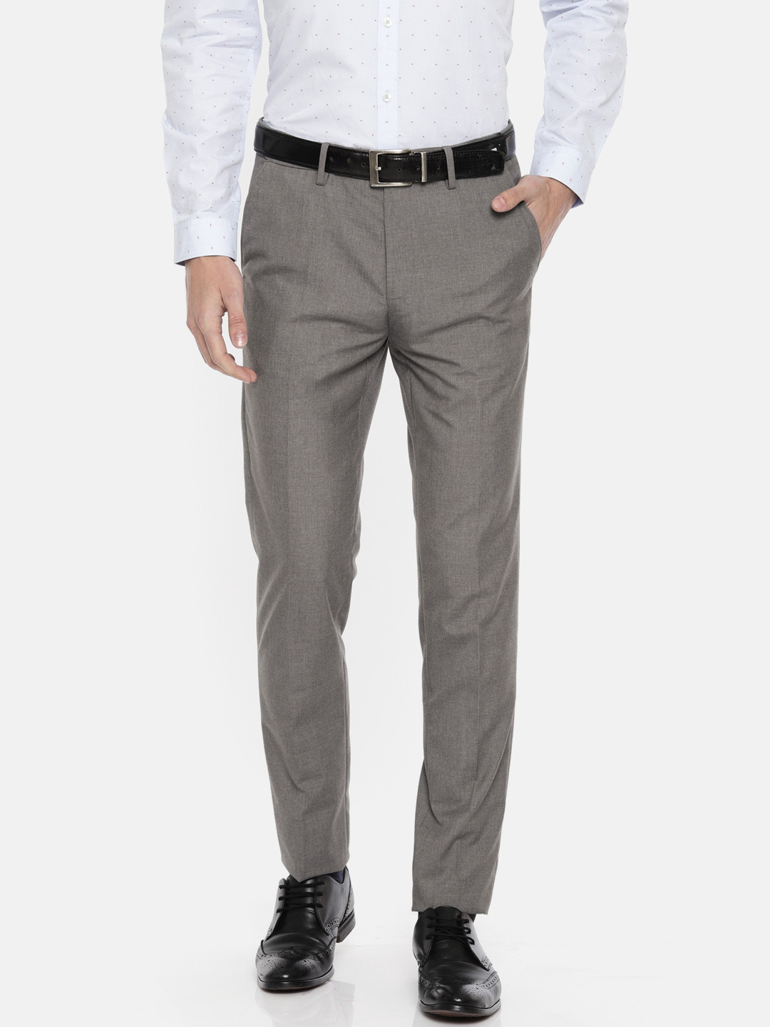 Buy Peter England Men Grey Slim Fit 