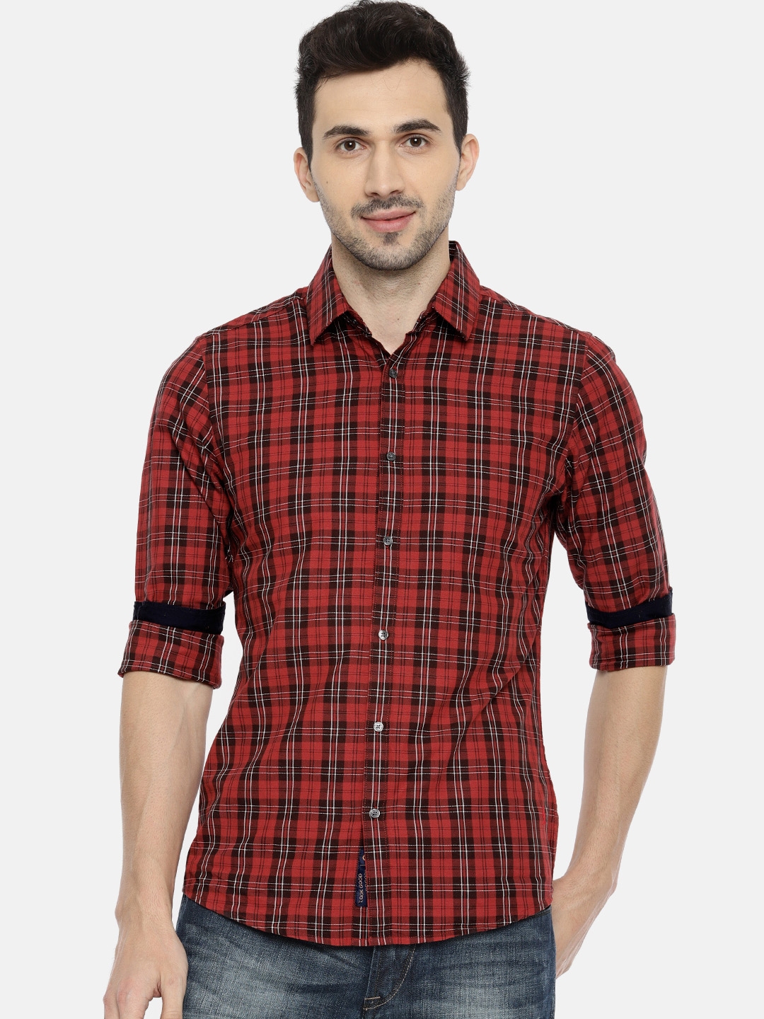 being human red check shirt