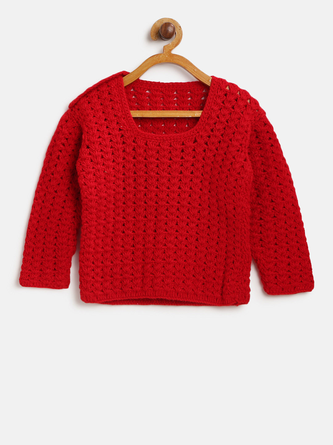 CHUTPUT Kids Red Woollen Open Knit Self Design Sweater