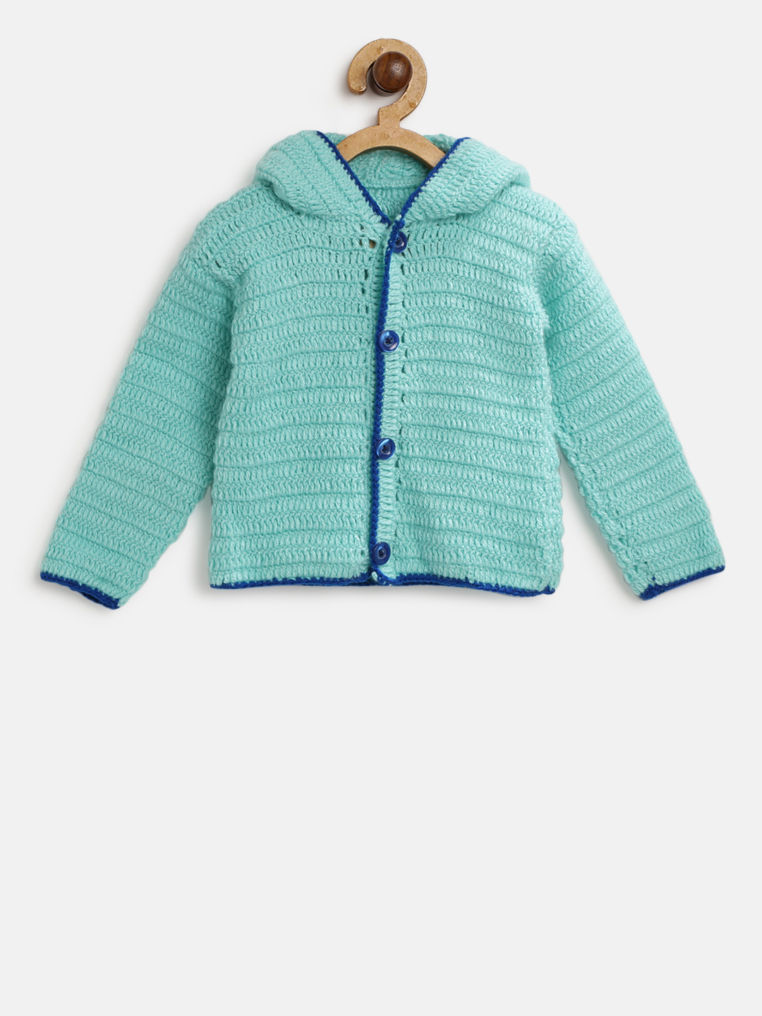 CHUTPUT Kids Sea Green Solid Hooded Cardigan