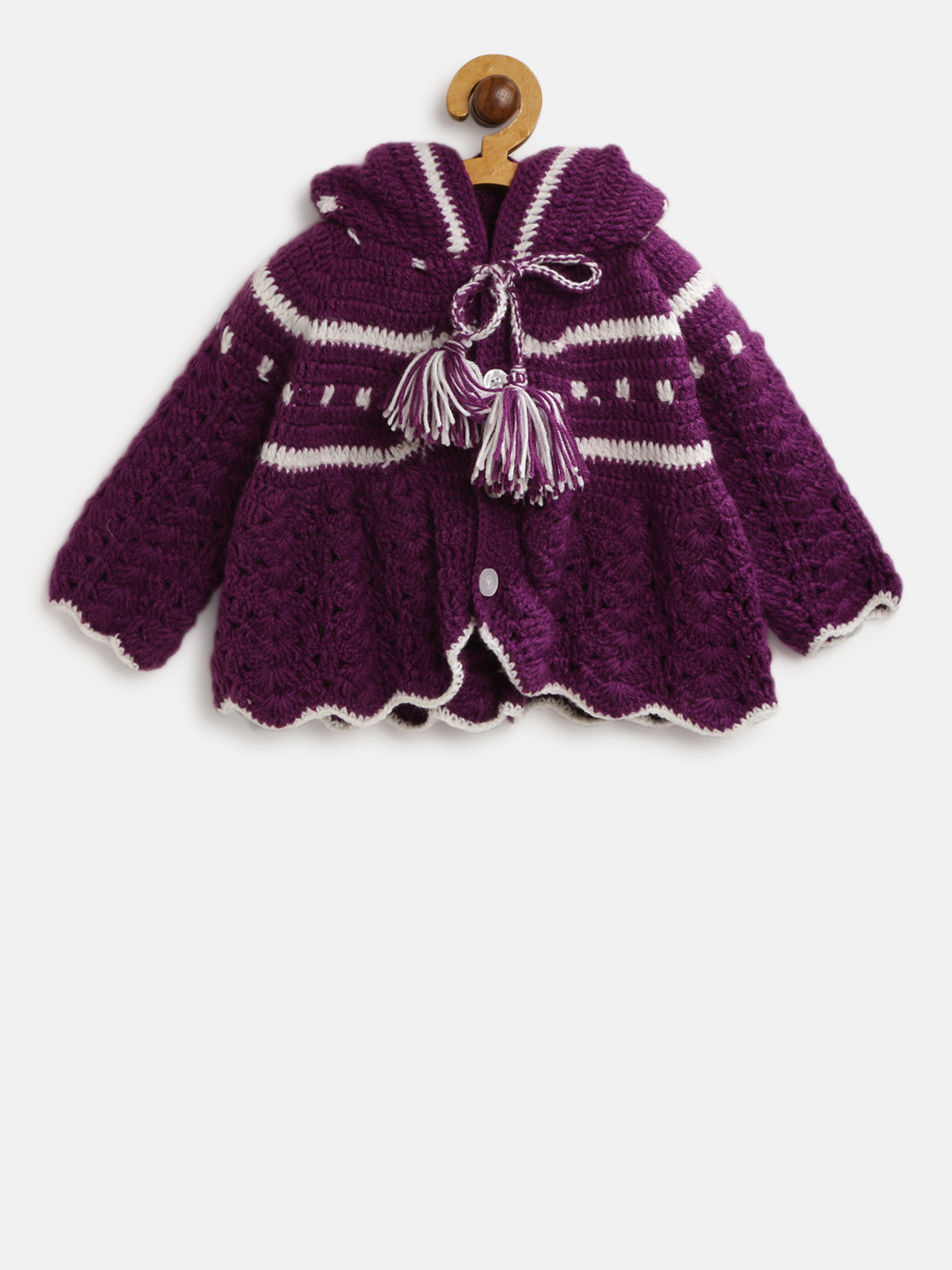 CHUTPUT Girls Purple Self Design Sweater Dress