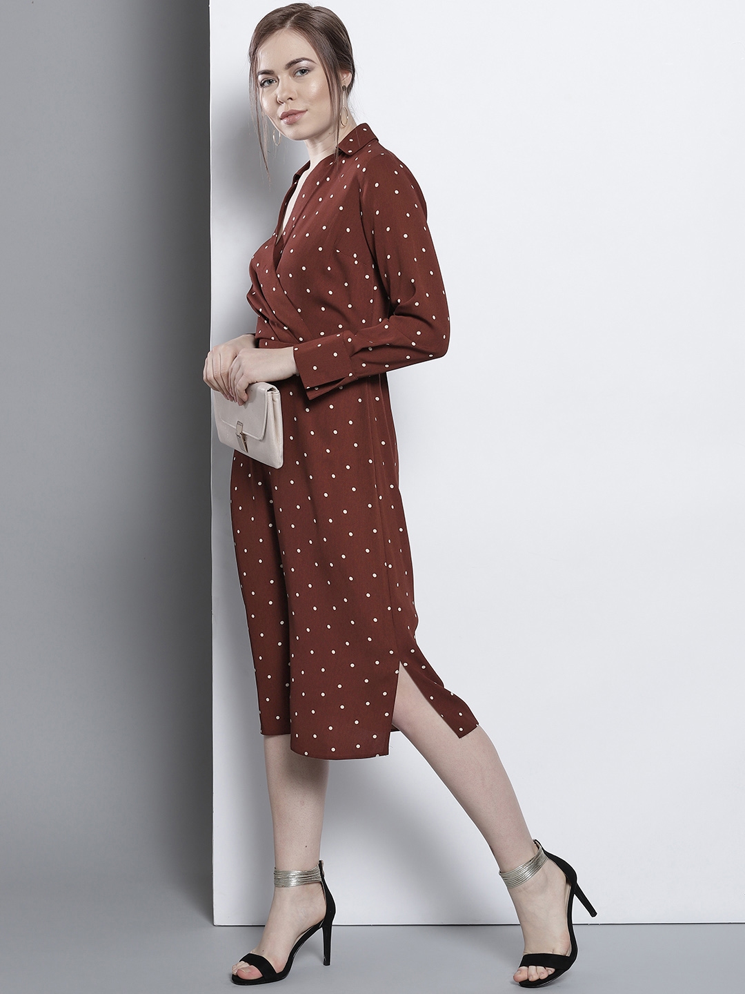 Buy DOROTHY PERKINS Women Brown u0026 Off White Polka Dots Print Fit u0026 Flare  Dress - Dresses for Women 9267285 | Myntra