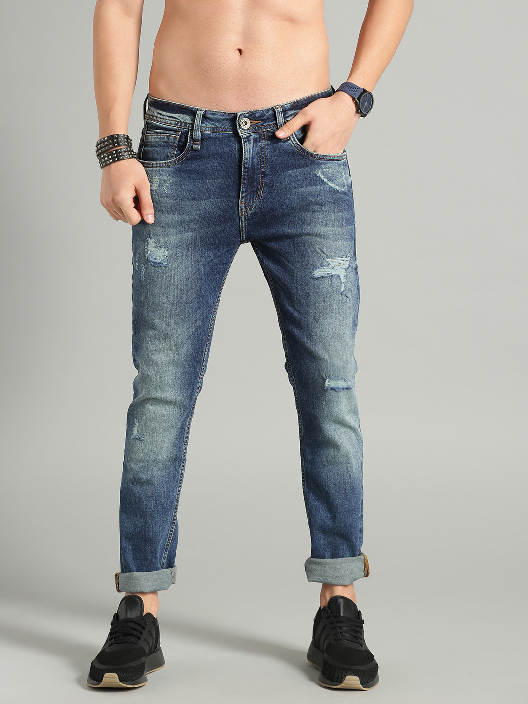 Roadster Men Blue Skinny Fit Mid-Rise Mildly Distressed Stretchable LYCRA Fiber Jeans