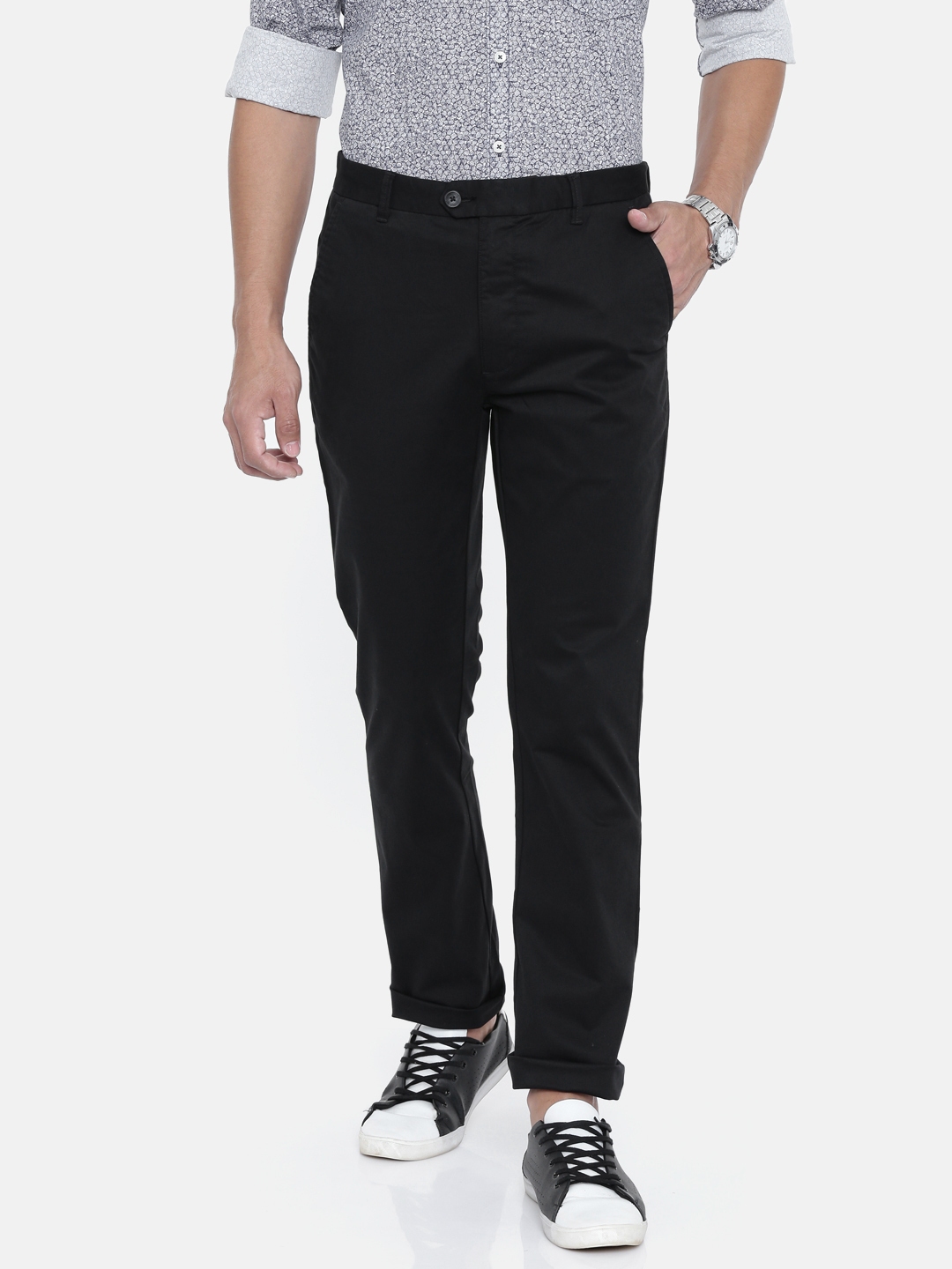 Buy Parx Men Black Arizona Slim Fit Solid Chinos  Trousers for Men 9276343   Myntra