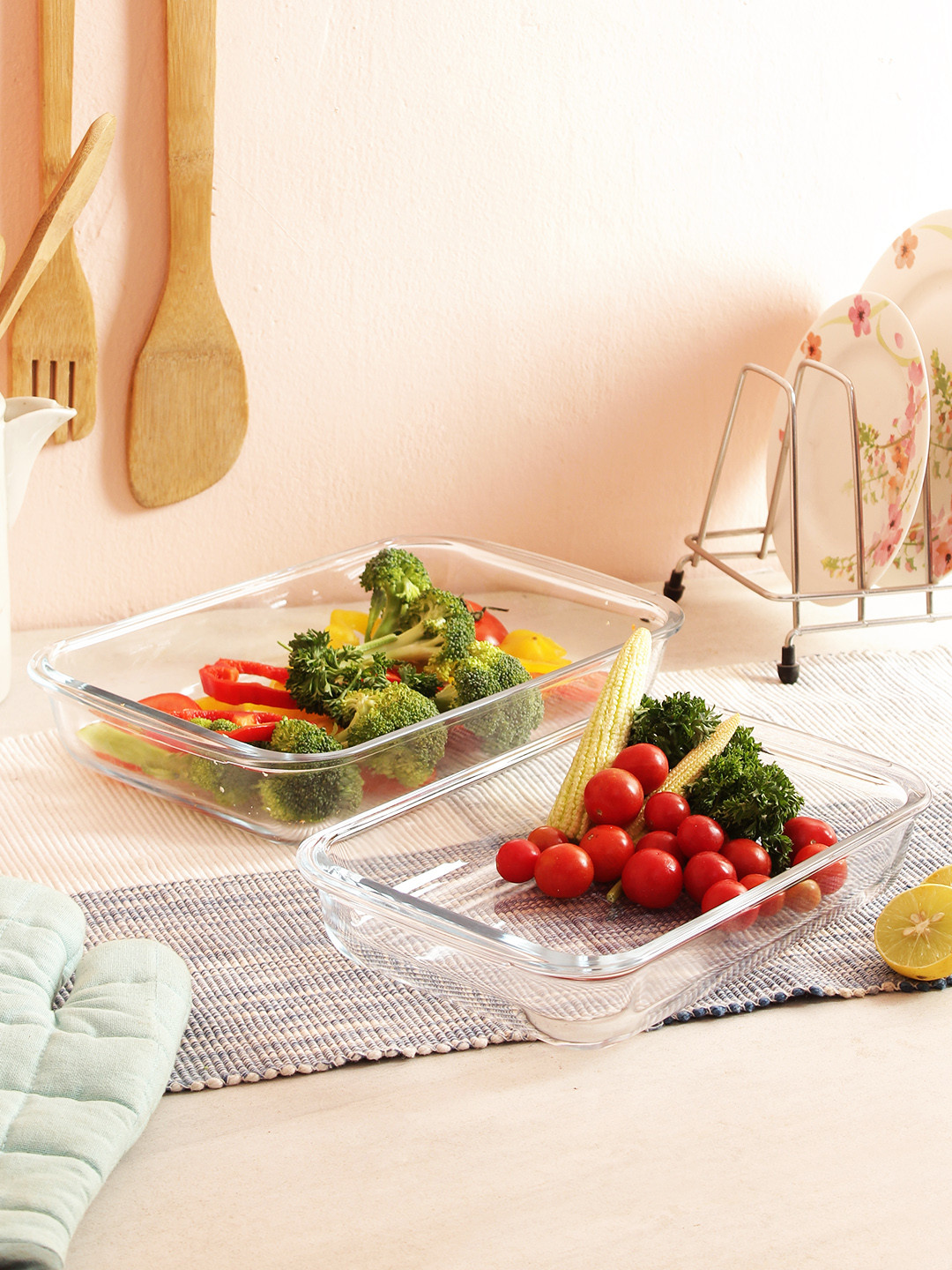 Femora Set of 2 Borosilicate Baking Rectangular Food Container 1000 ml & 1600ml