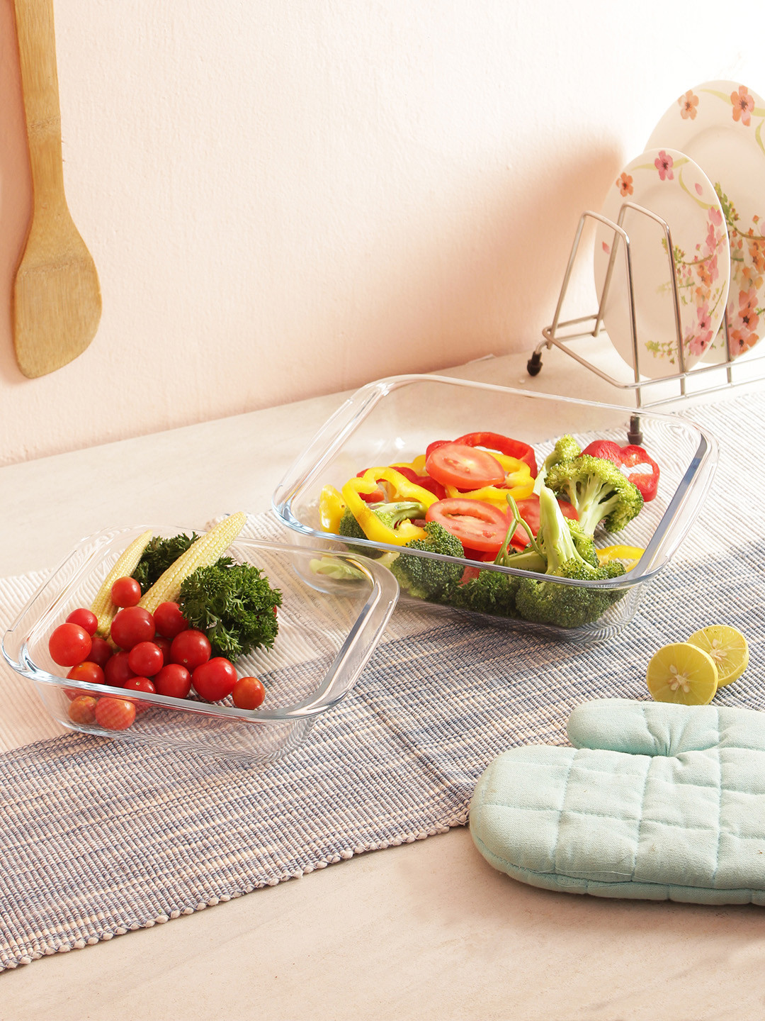 Femora Set Of 2 Borosilicate Baking Square Food Container 900 ml & 1700ml