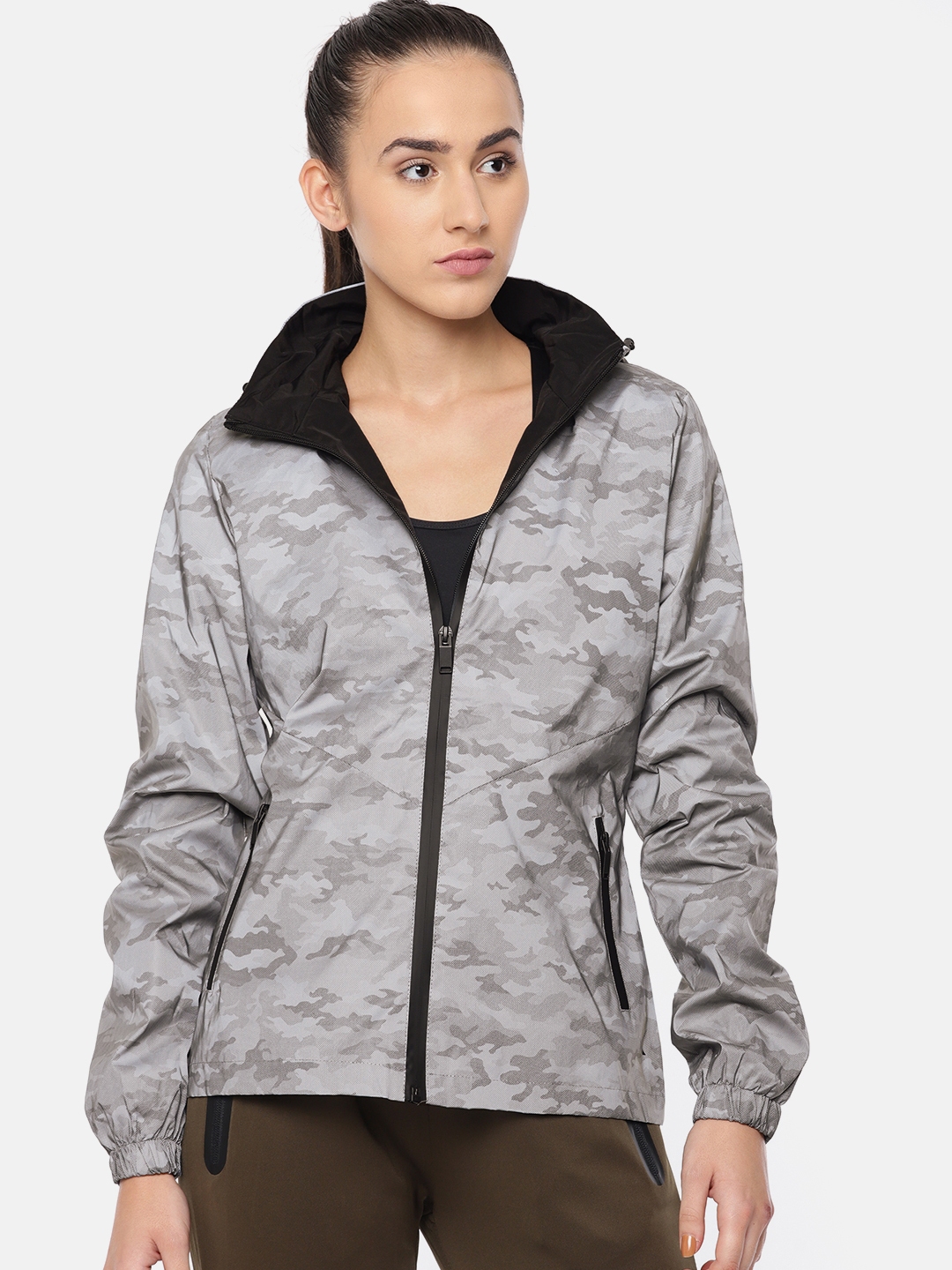 HRX by Hrithik Roshan Women Silver-Toned Solid Jacket