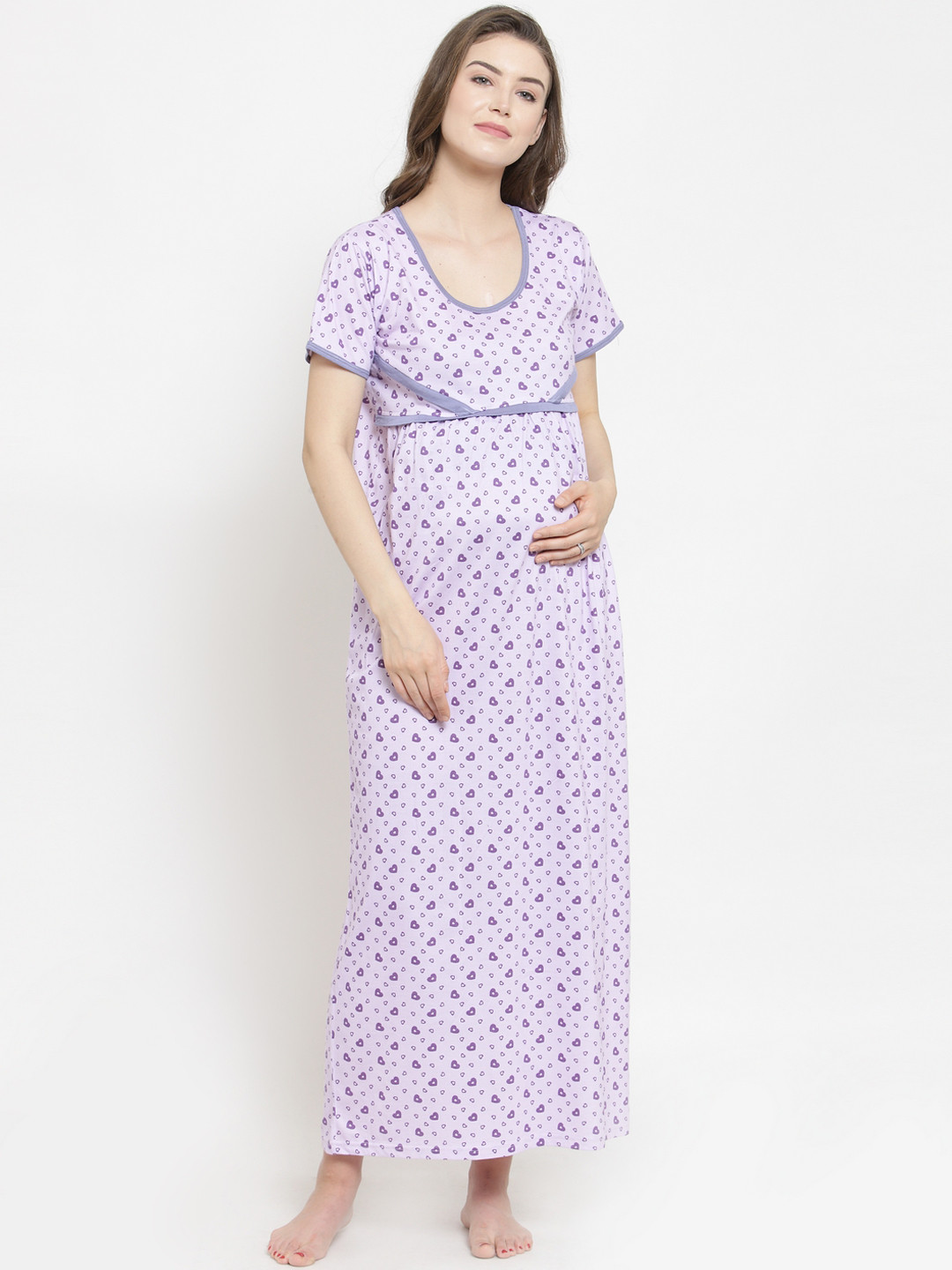 Claura Purple Printed Maternity Nightdress MT-01