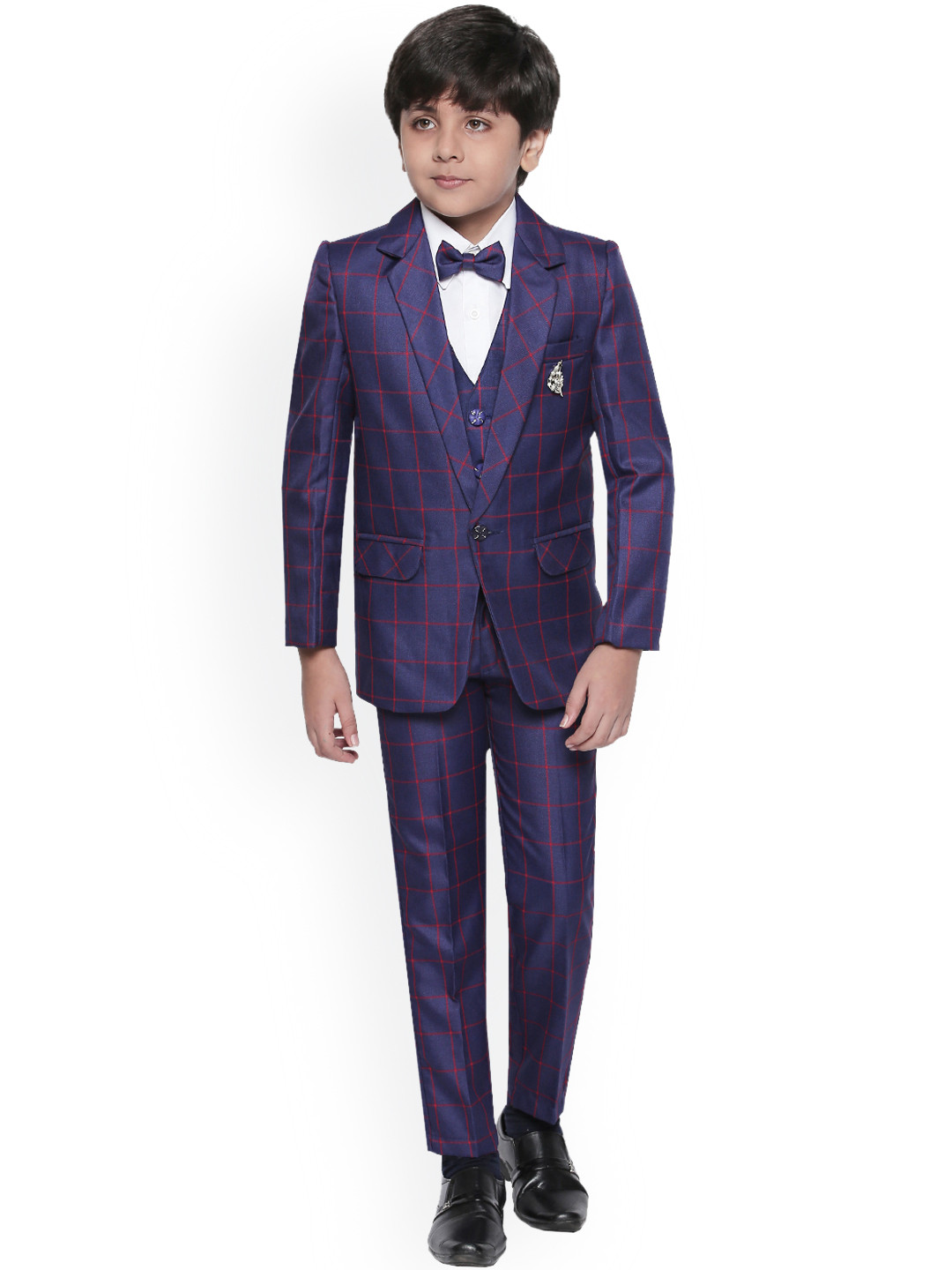 Jeetethnics Boys Purple & Red Checked Suit