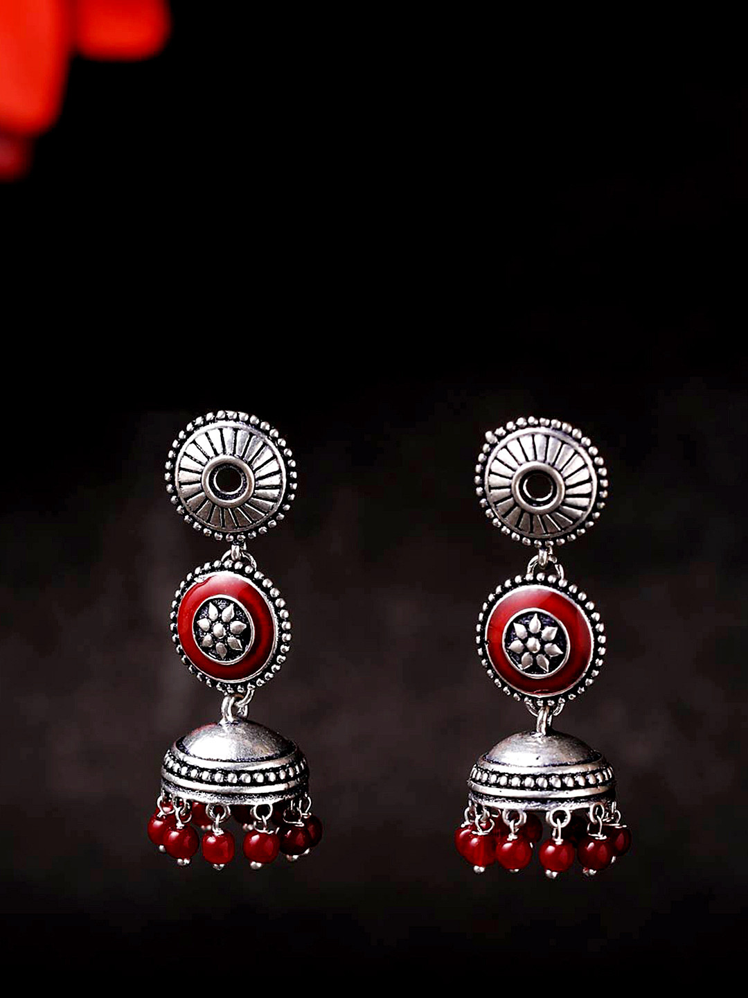 Rangabati Layered Maroon Beads Earrings