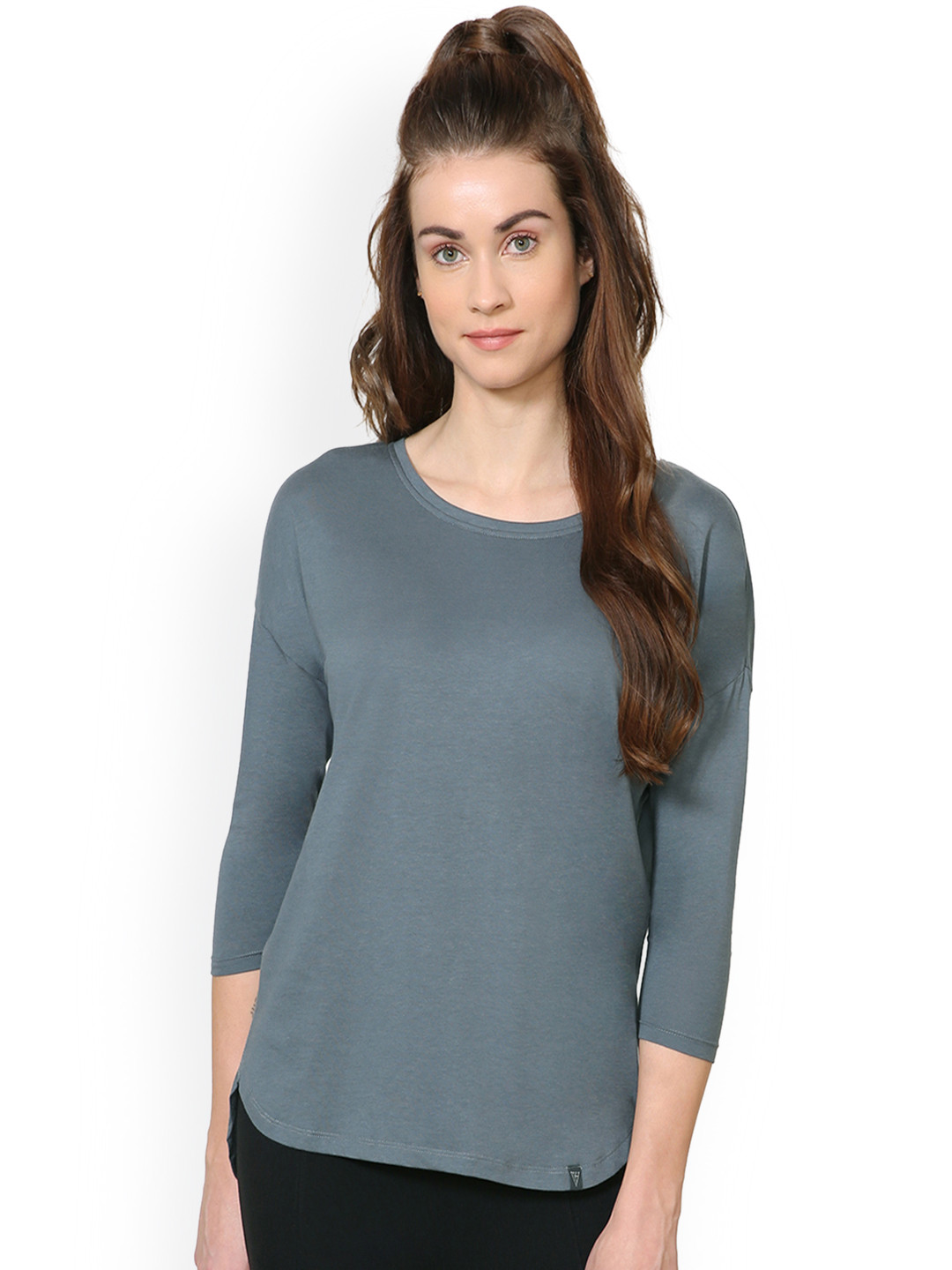 Van Heusen Women Grey Solid Round Neck T-shirt