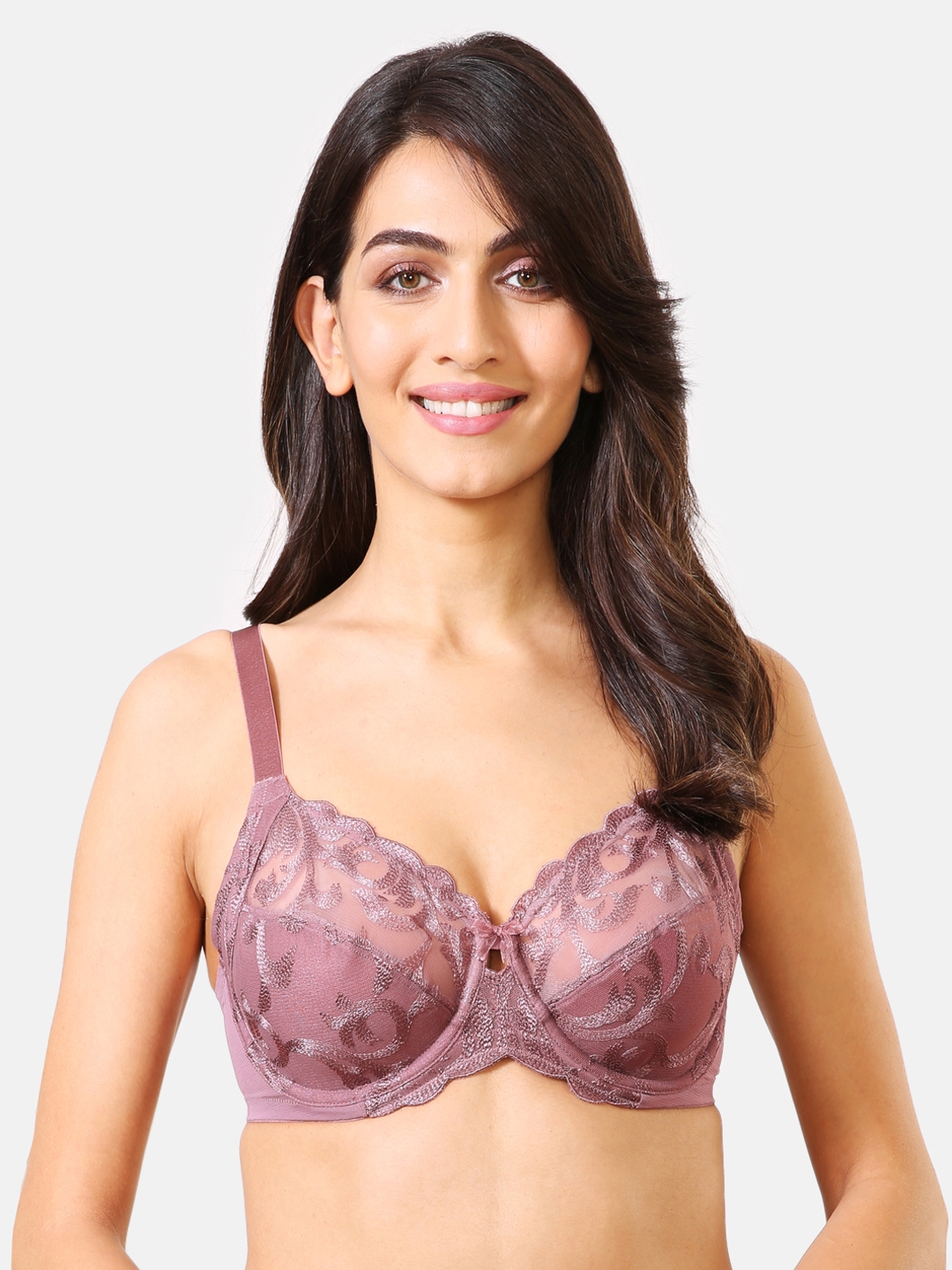 Zivame All That Lace Padded Wired Low Coverage Bra-Burgundy