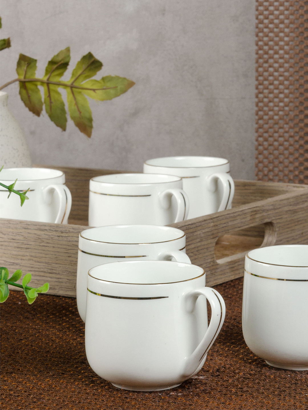 SONAKI Ripple White Bone China Handmade 6 Piece Mugs-140ml