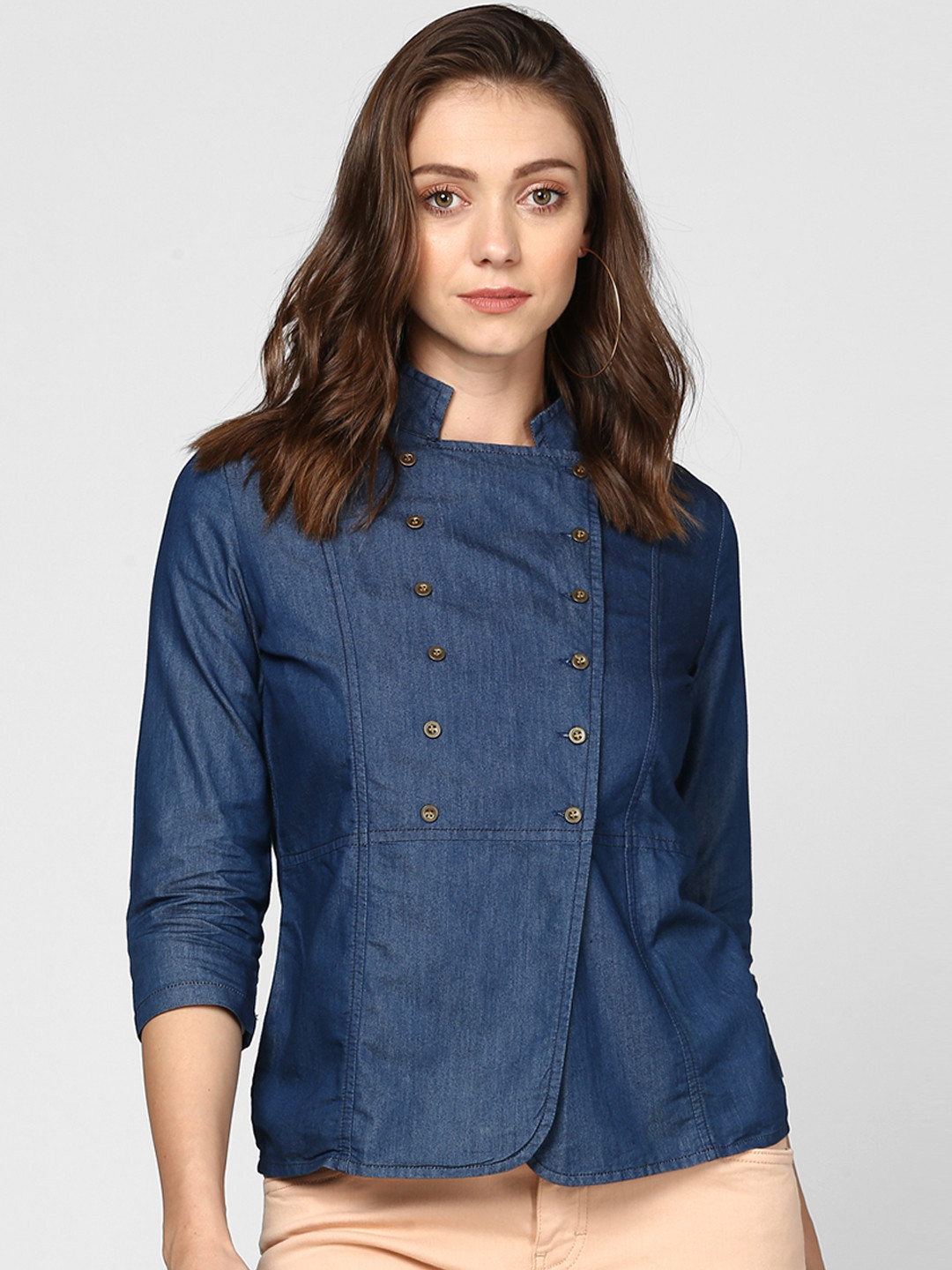 StyleStone Women Blue Solid Denim Wrap Top