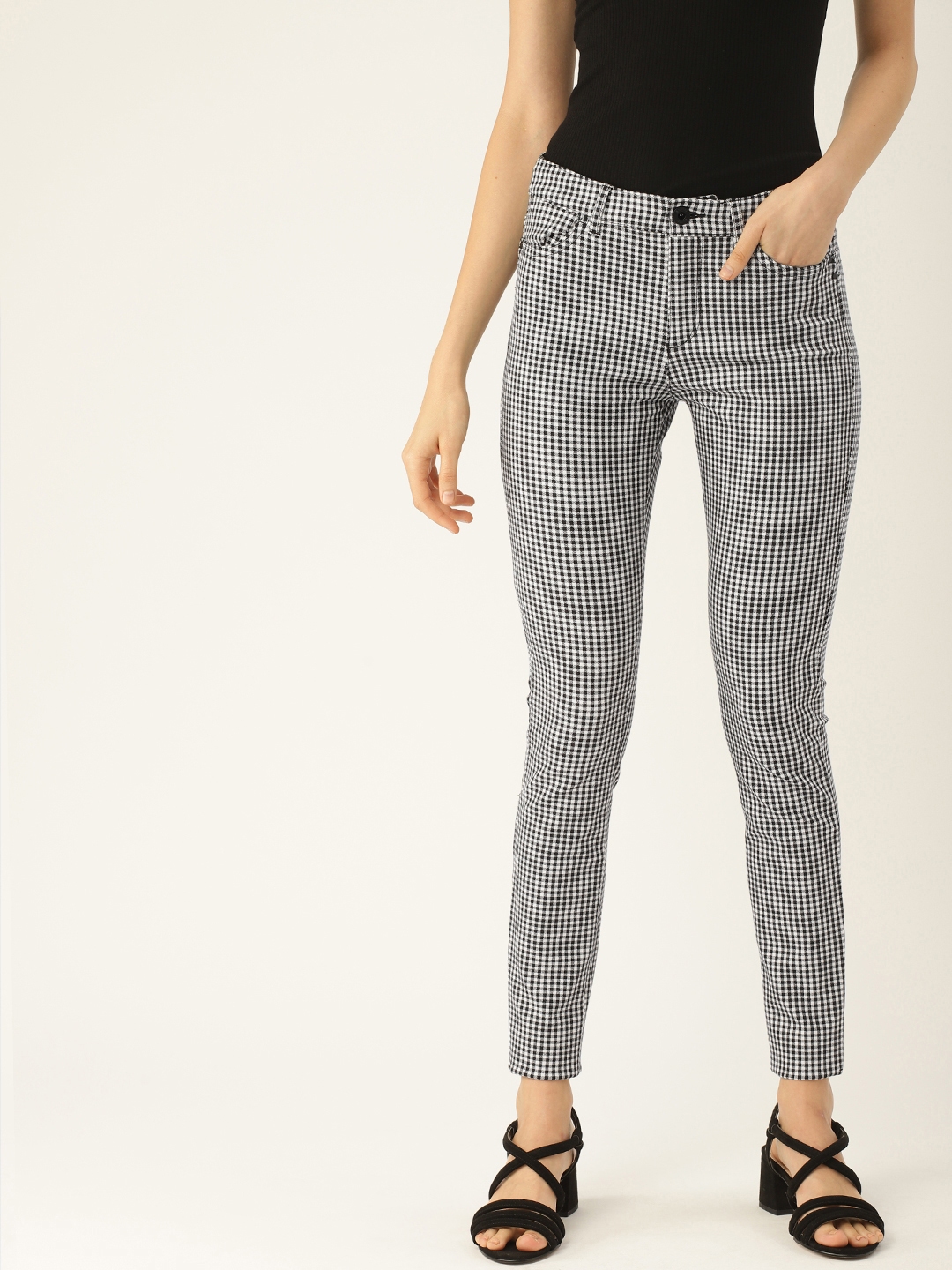Twill trousers  BlackWhite checked  Ladies  HM IN