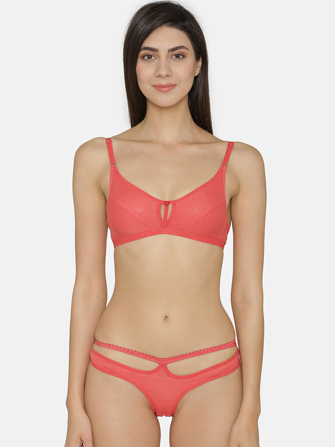 Abelino Women Orange Solid Lingerie Set SET1400ORANGE01