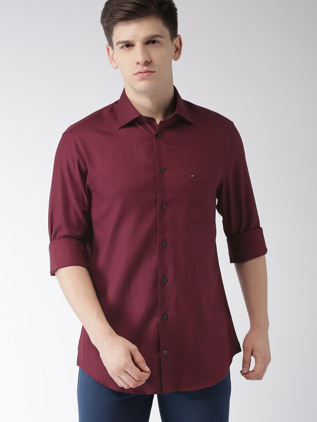 Tommy hilfiger sales maroon shirt