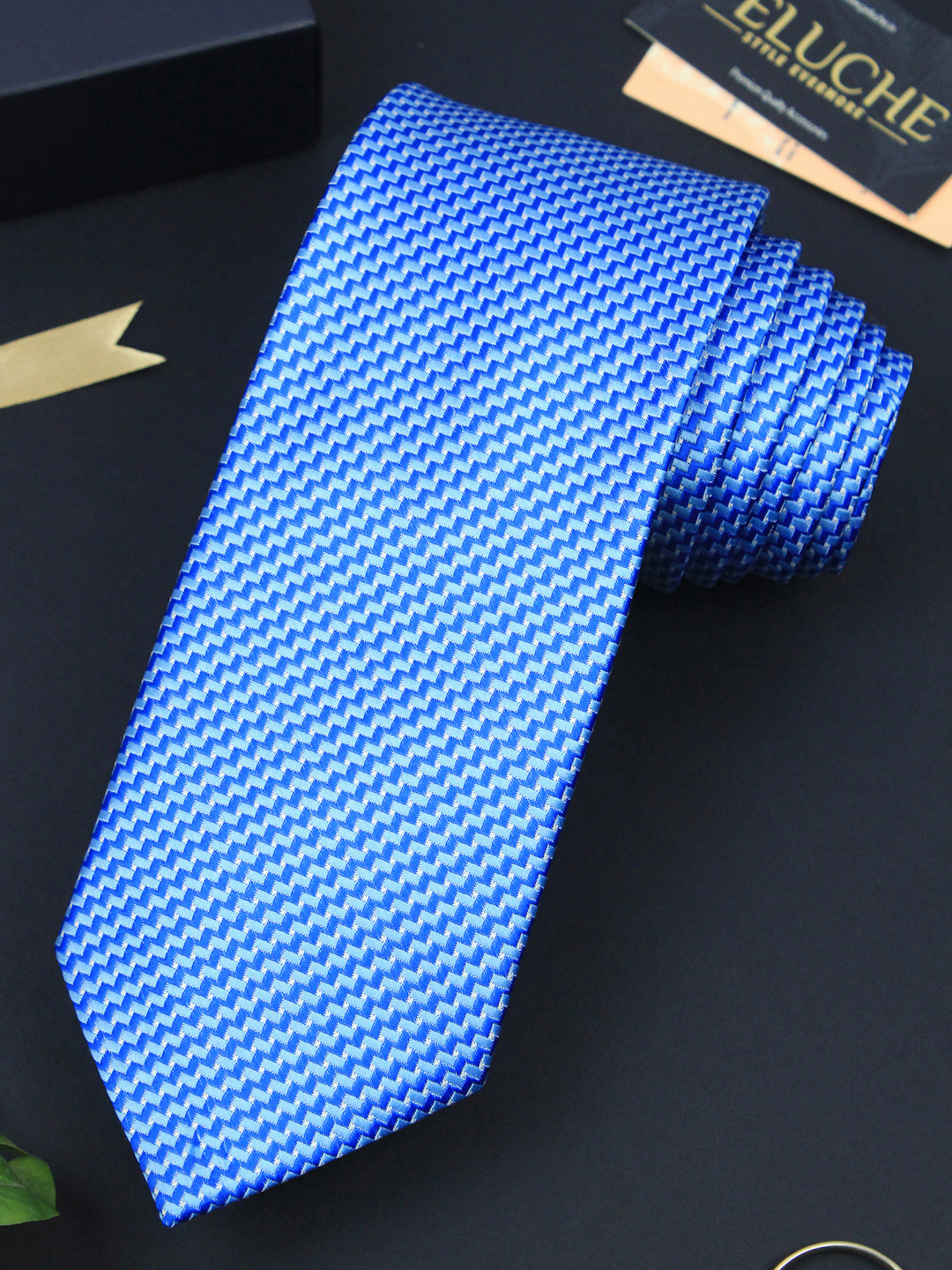 PELUCHE Blue Woven Design Broad Tie