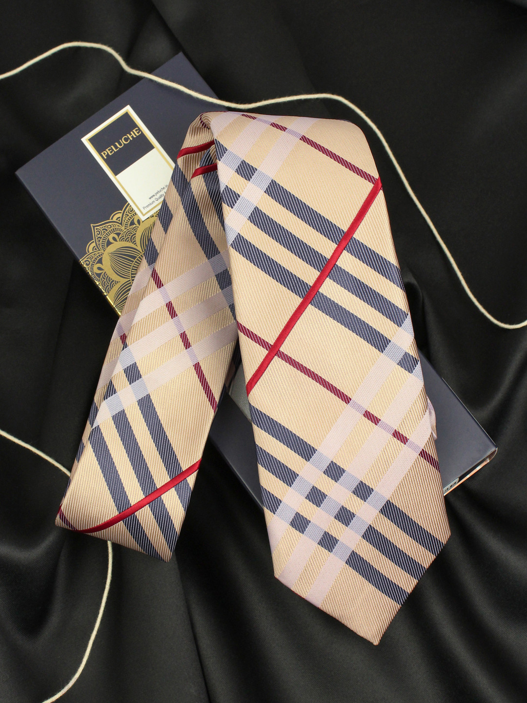 PELUCHE Beige & Black Checked Broad Tie