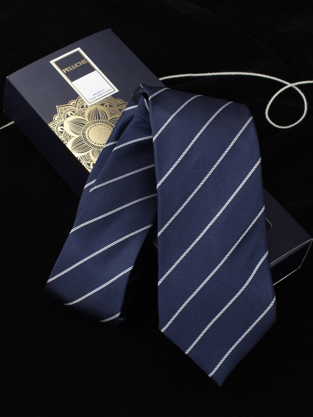 PELUCHE Navy Blue Striped Broad Tie