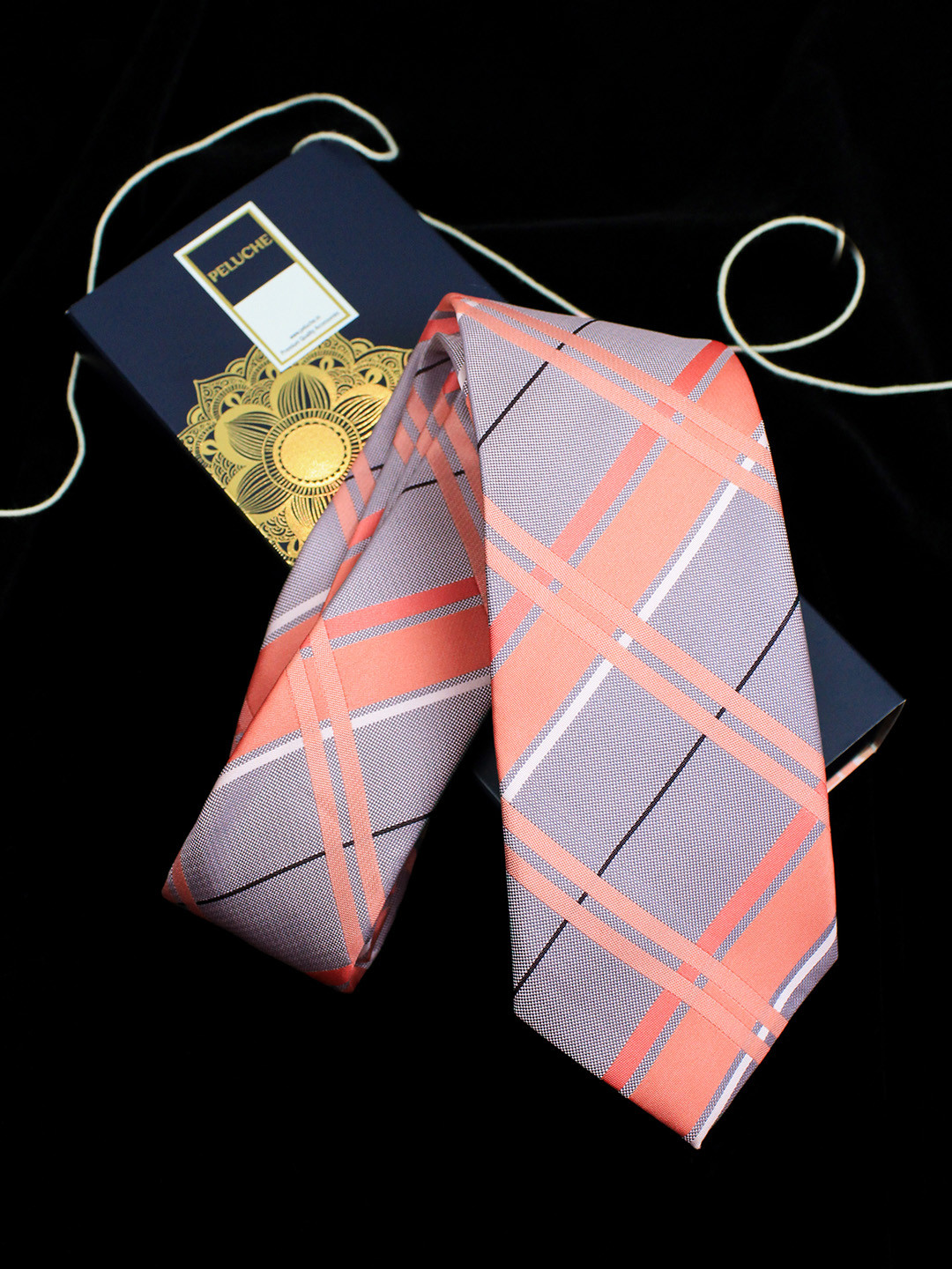 PELUCHE Pink & Grey Checked Broad Tie