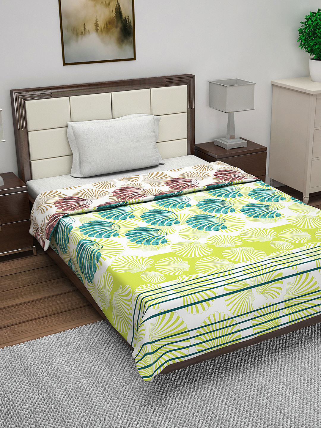 Divine Casa Lime Green AC Room 110 GSM Reversible Single Bed Quilt