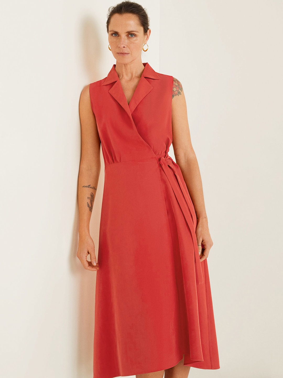 Buy MANGO Women Red Solid Wrap Dress ...
