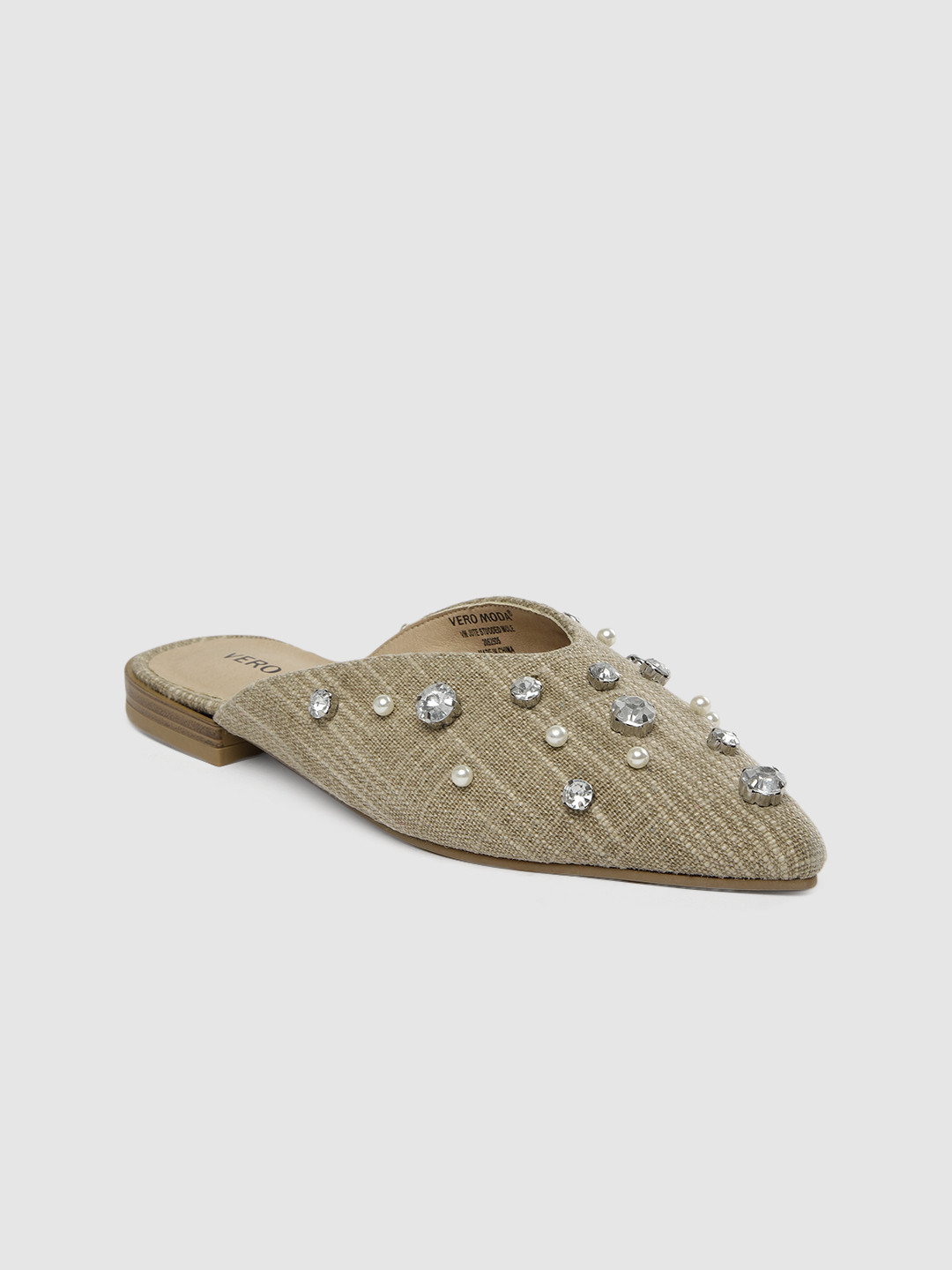 Vero Moda Women Beige JUTE STUDDED Mules