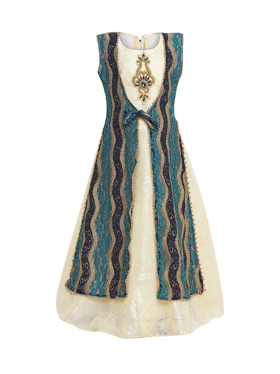 Aarika Girls Green & Beige Embellished Maxi Dress
