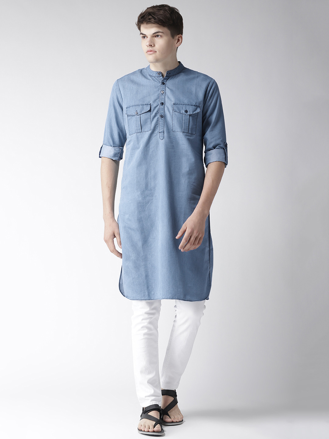 Blue Kurta Pajama Denim Pathani Kurta Nabia Blue Denim Pathani