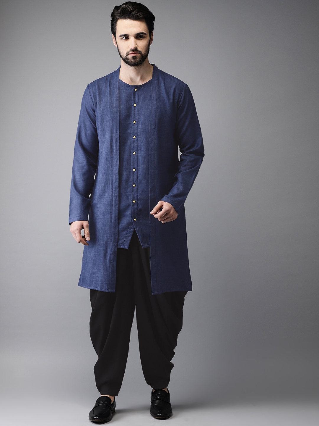 Buy Draped Style Front Open Jacket with Front Open Kurta and Trousers by  QBIK MEN at Ogaan Online Shopping Site