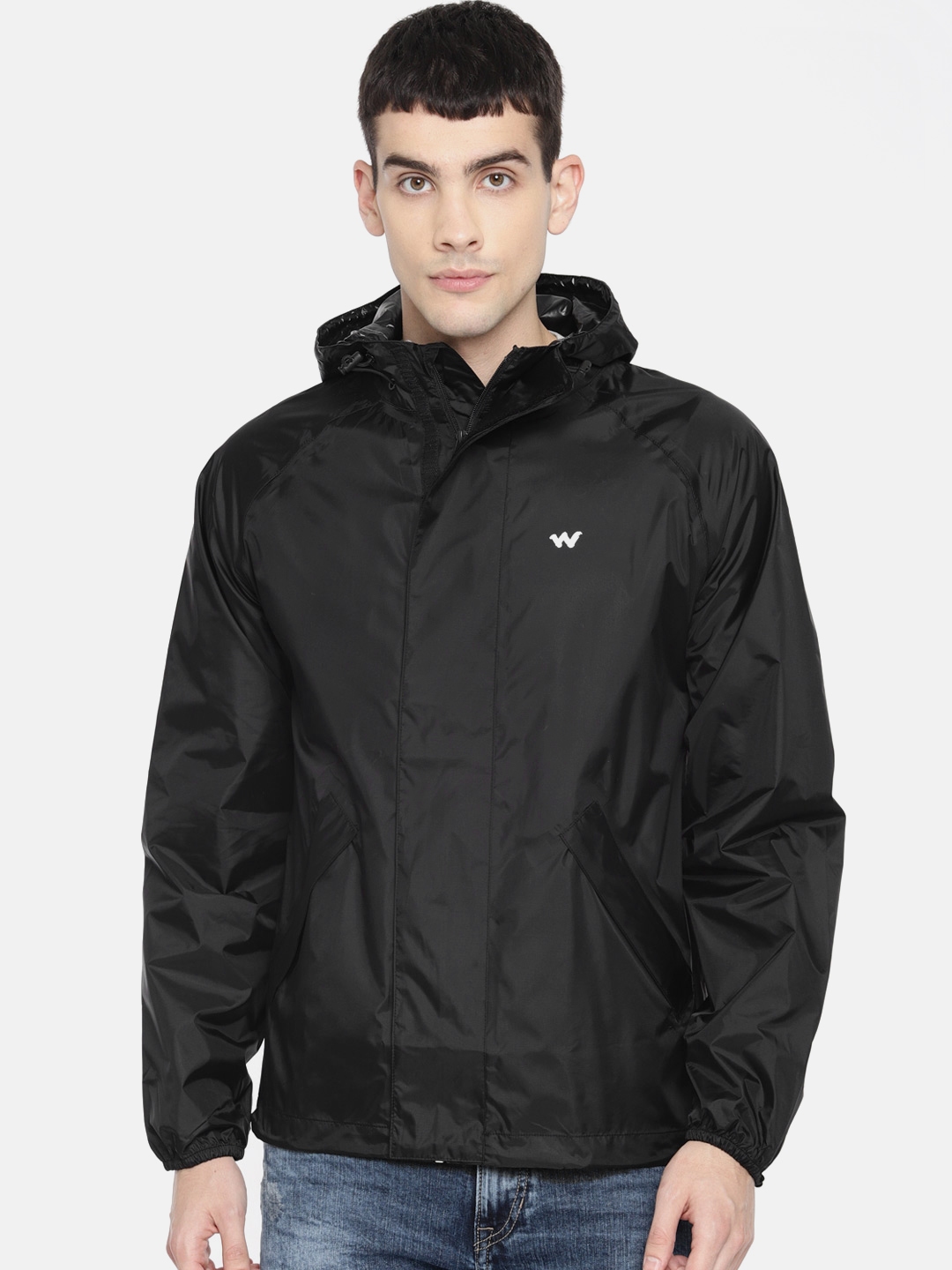 black hooded waterproof jacket