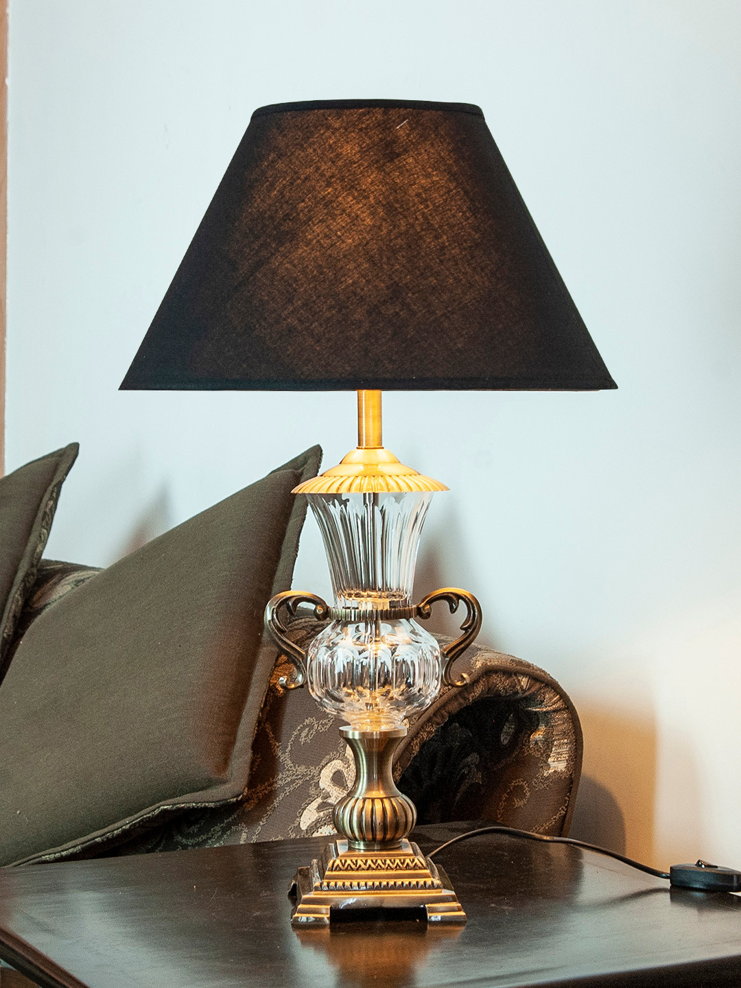 THE LIGHT STORE Gold-Toned & Brown Solid Bedside Standard Table Lamp with Shade