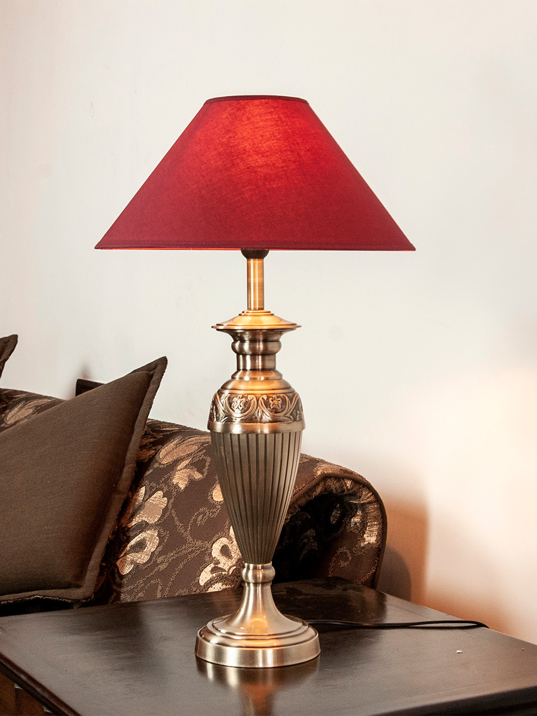 THE LIGHT STORE Maroon & Gold-Toned Solid Bedside Standard Lamp