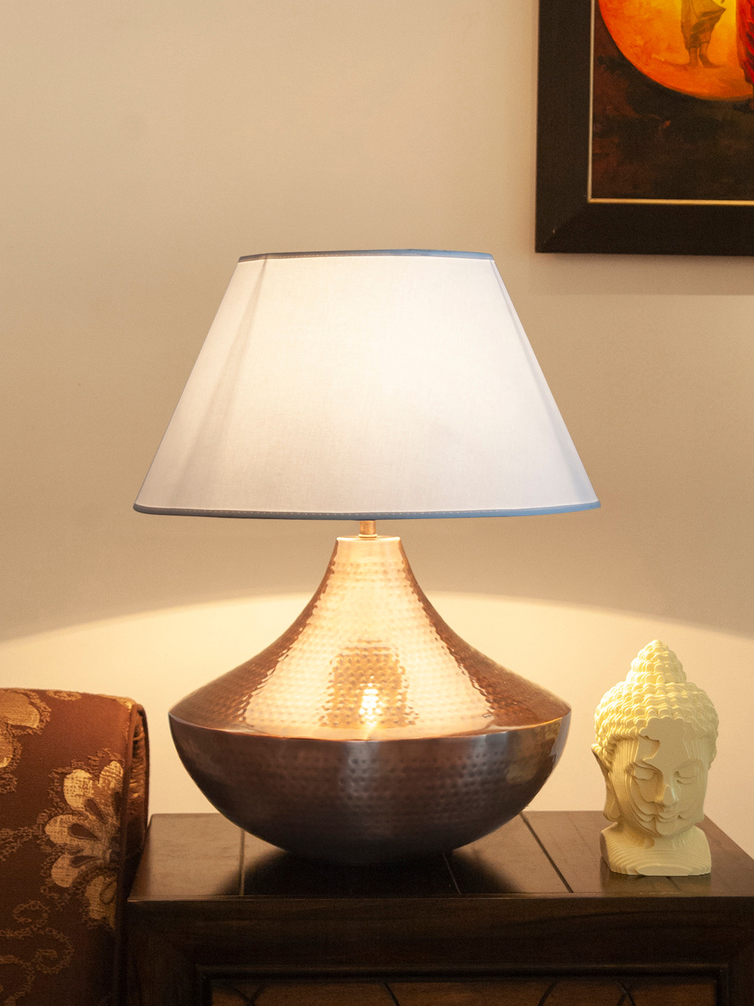 THE LIGHT STORE Copper-Toned & Off-White Self Design Bedside Standard Lamp with Shade