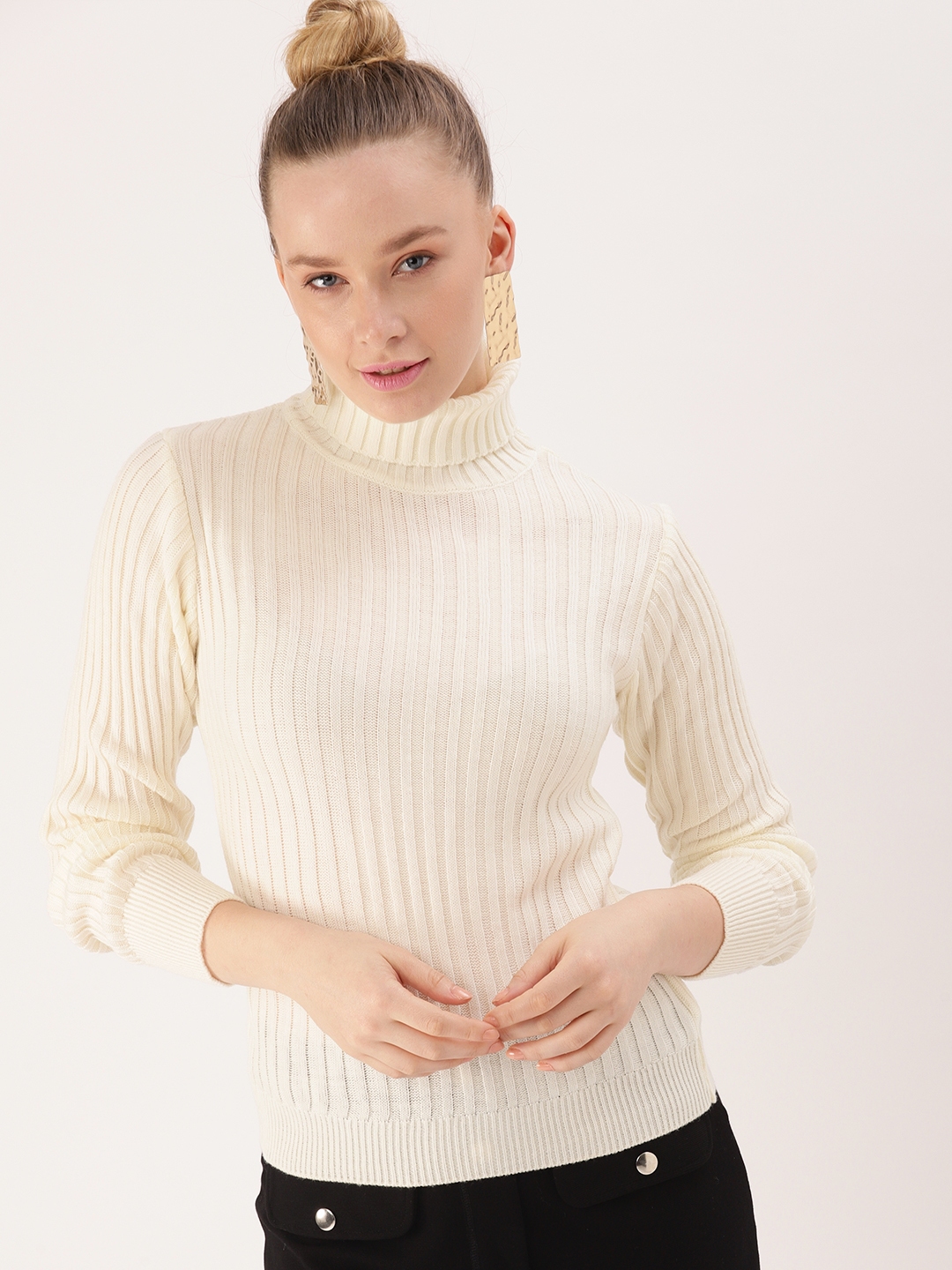 Buy DressBerry Women Off White Ribbed Sweater - Sweaters for Women 9403353
