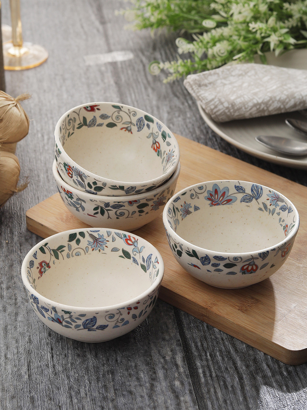 MIAH Decor Set of 4 Cream-Coloured Printed Dinner Bowl Set