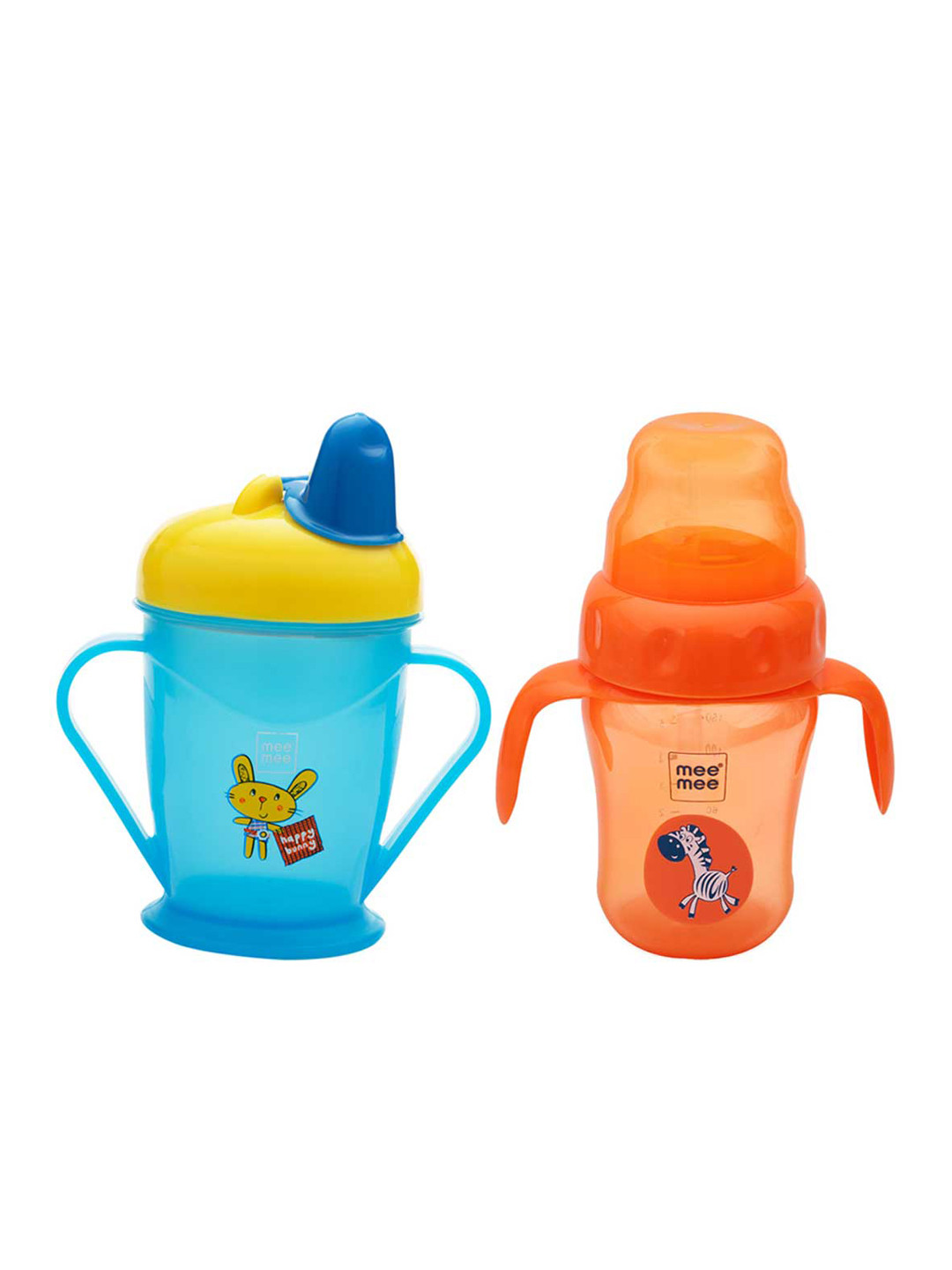 MeeMee Kids Set of 2 Orange & Blue Easy Grip & Spout and Straw Sipper Cups