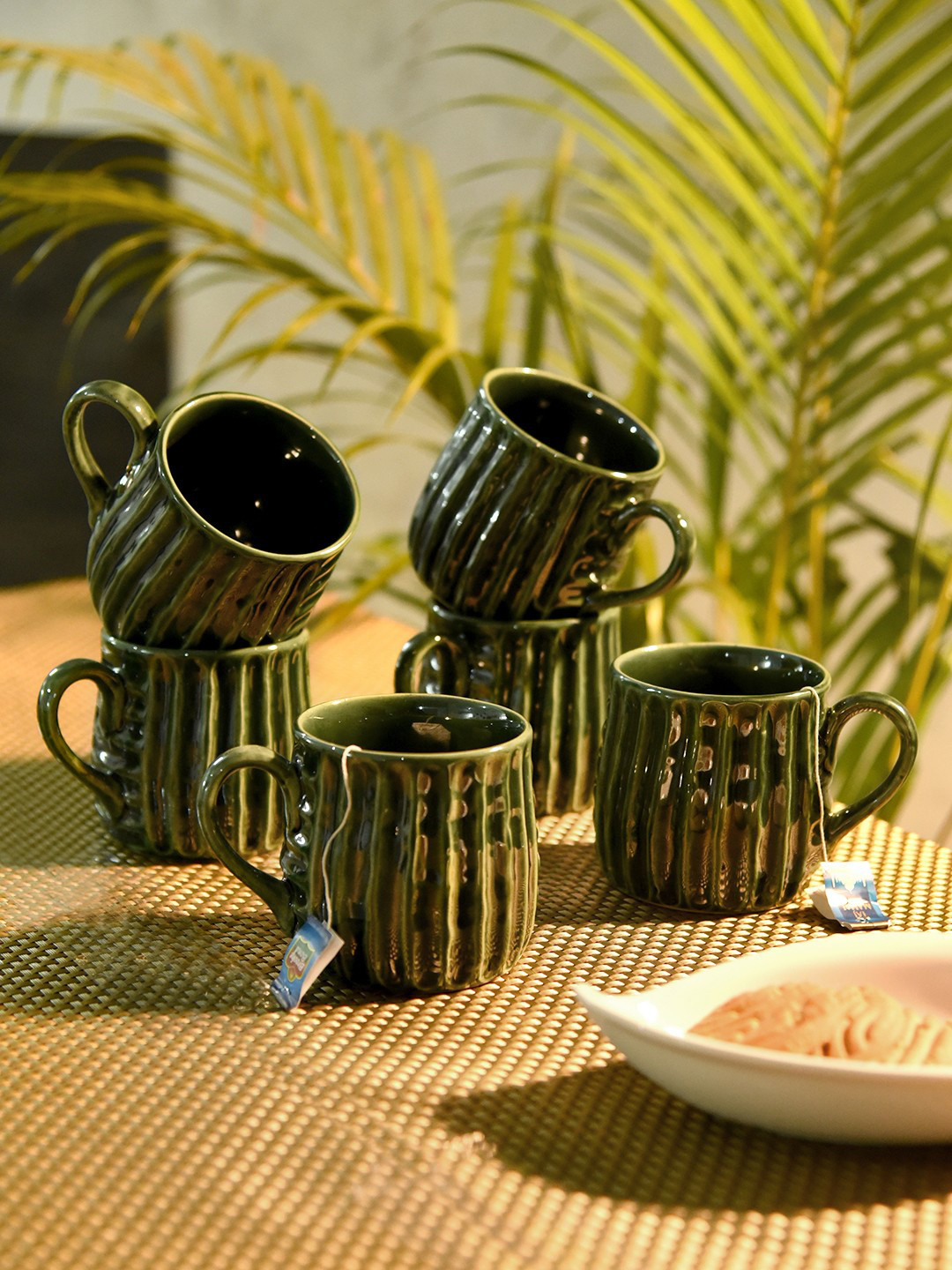 Unravel India If Youre Not Coffee Im Not Interested Green Textured Ceramic Microwave Safe 6 Piece Mugs-85ml