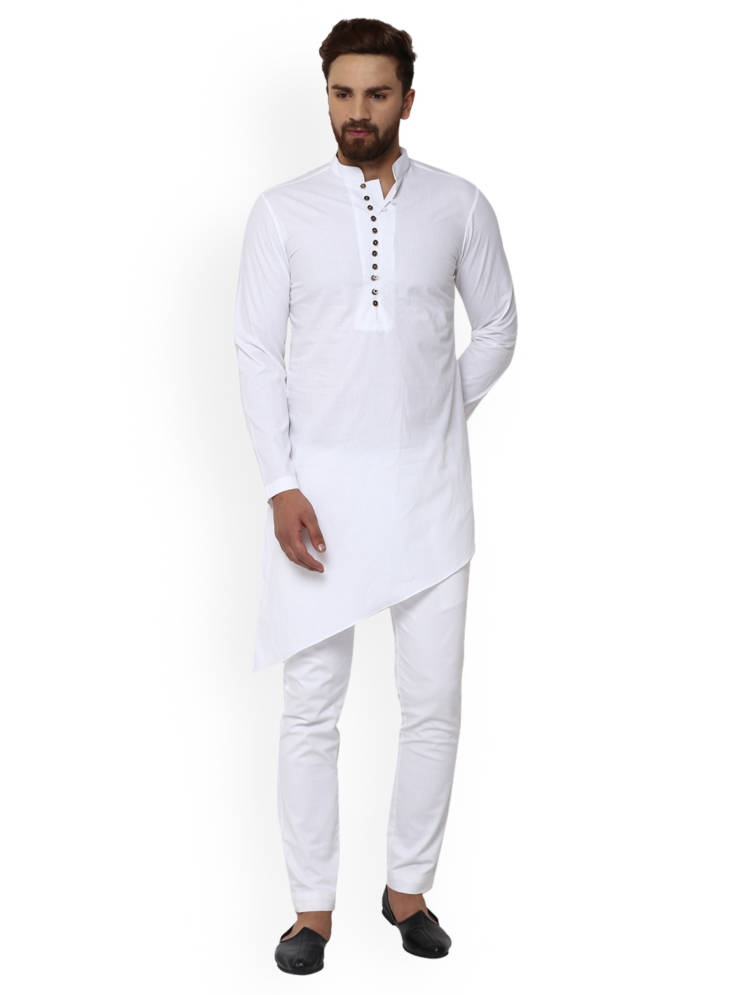 Buy See Designs Men White Asymmetric Solid Straight Kurta Kurtas