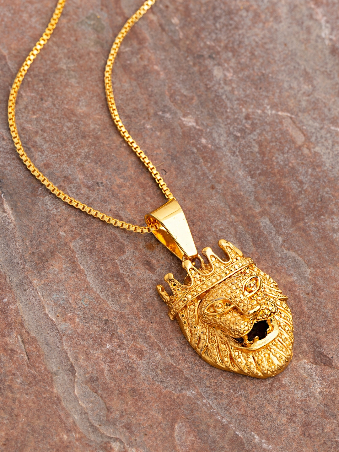 Buy Dare By Voylla Men Gold Plated Lion Face Shaped Pendant With ...