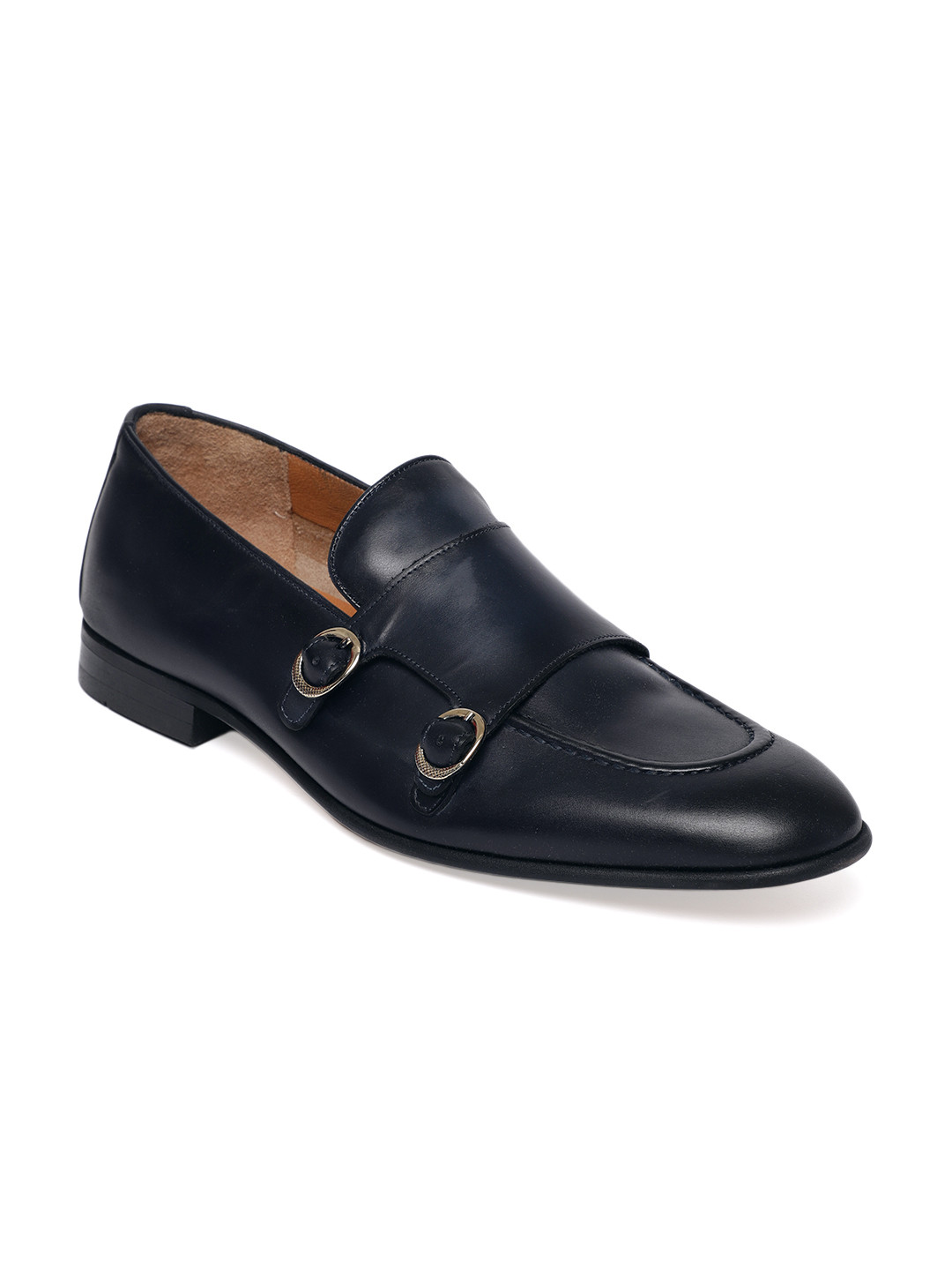 Tresmode Men Navy Blue Solid Leather Monks