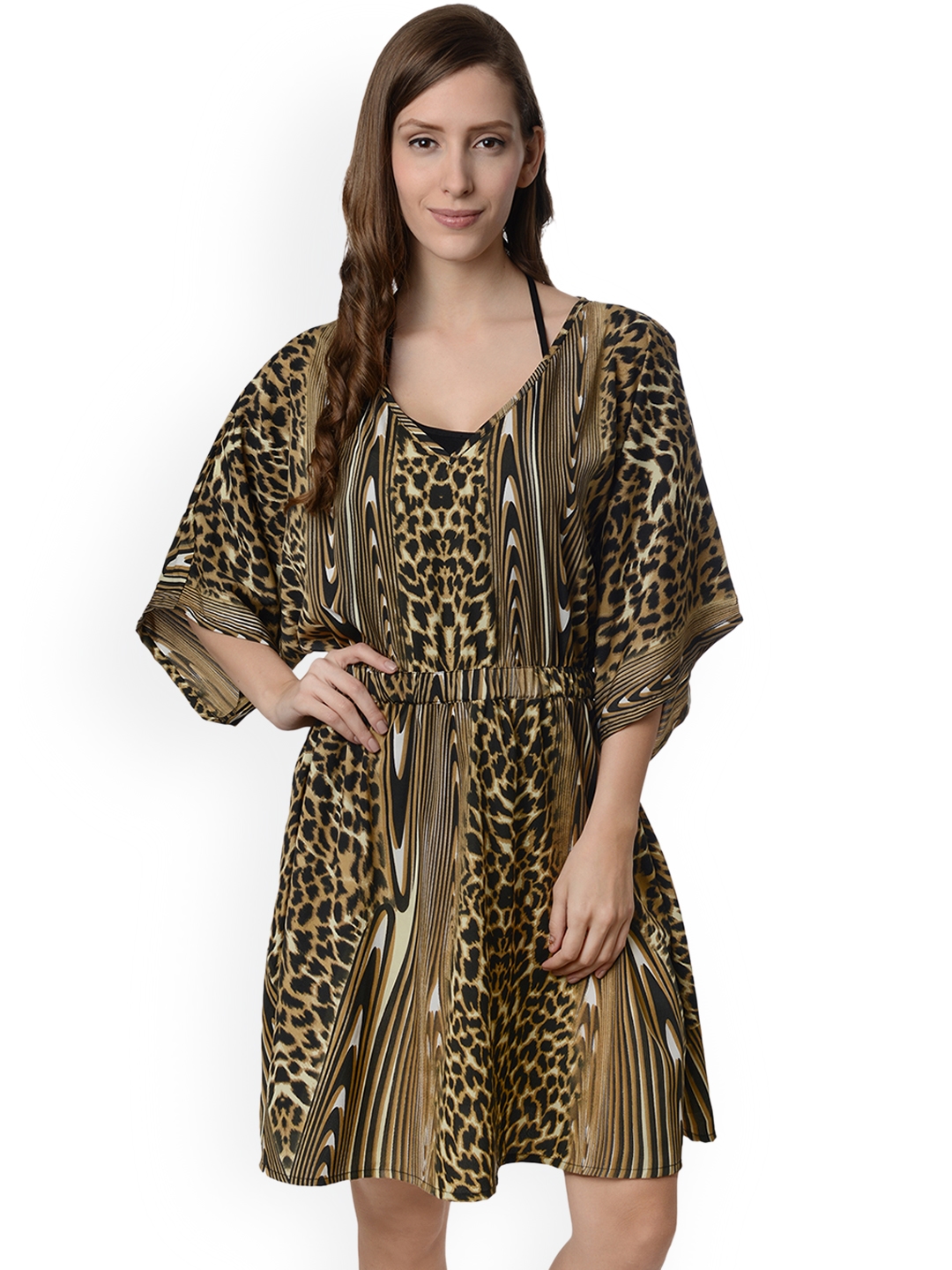 Buy Da Intimo Women Brown & Black Animal Printed Kaftan Cover Up Dress DIS  133 N - Swimwear for Women 9430683 | Myntra