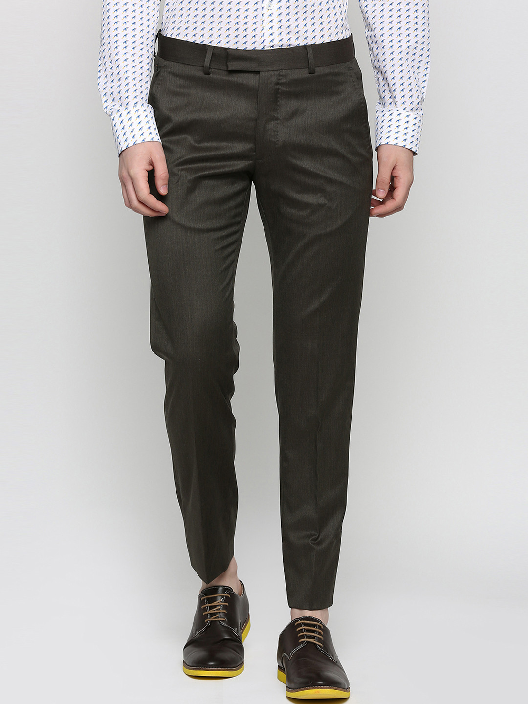 SIMON CARTER LONDON Men Black Slim Fit Self Design Formal Trousers